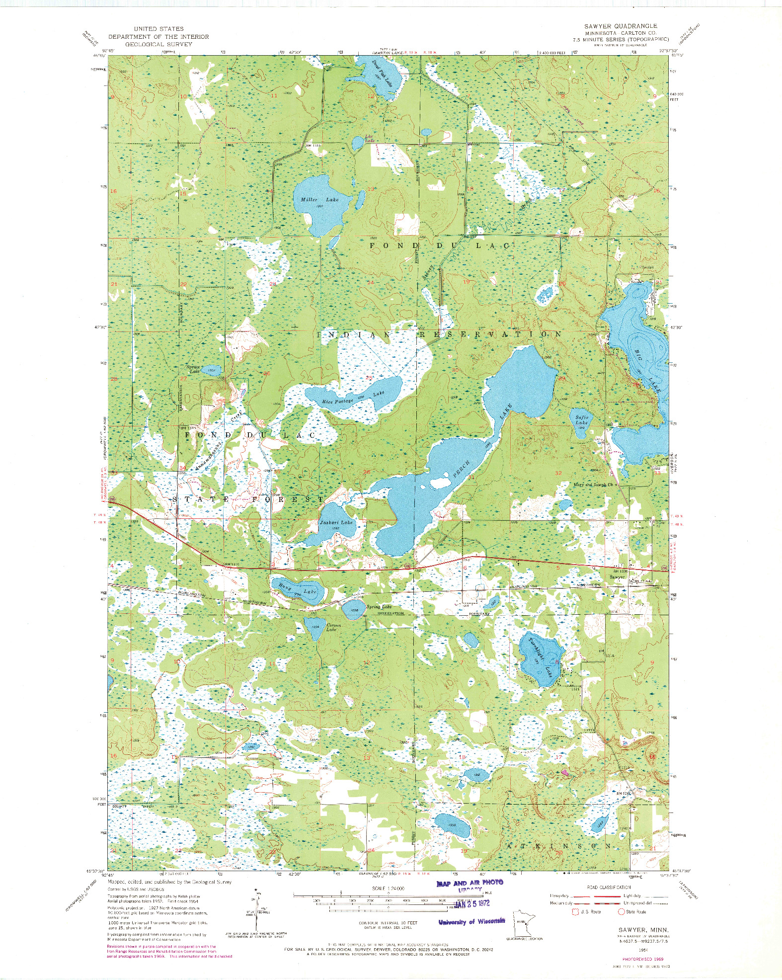 USGS 1:24000-SCALE QUADRANGLE FOR SAWYER, MN 1954