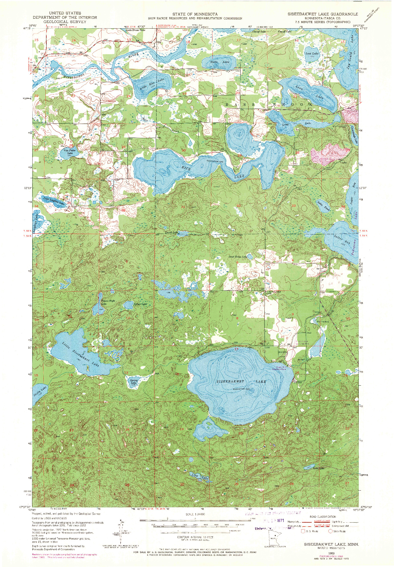 USGS 1:24000-SCALE QUADRANGLE FOR SISEEBAKWET LAKE, MN 1953