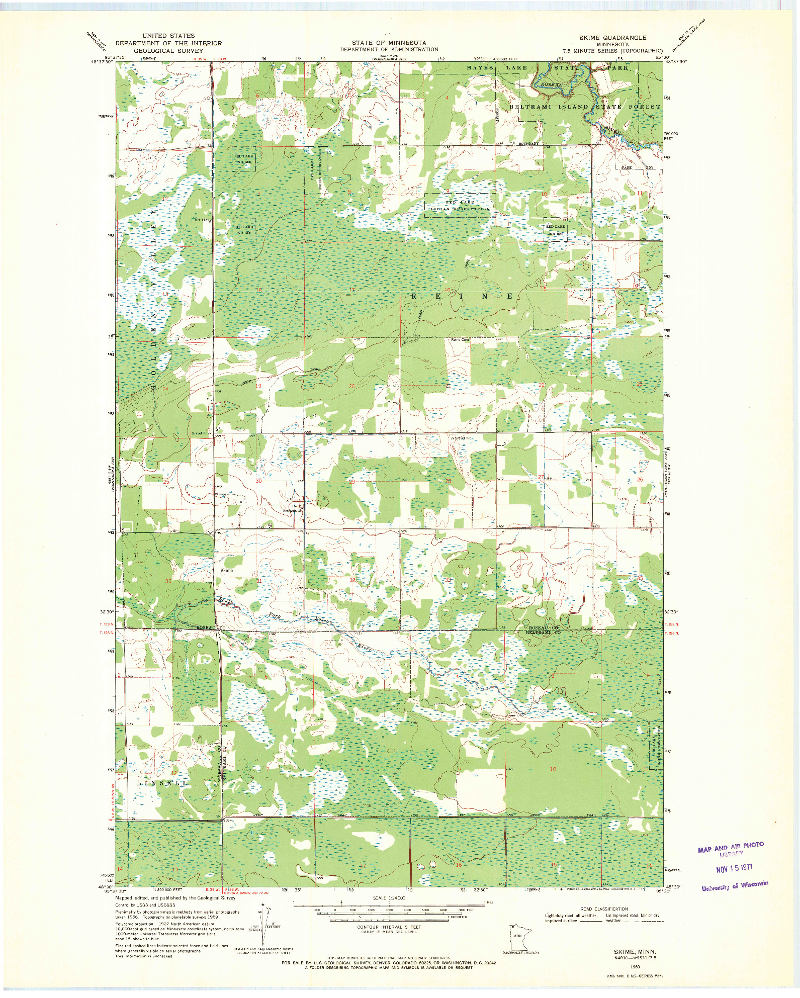 USGS 1:24000-SCALE QUADRANGLE FOR SKIME, MN 1969