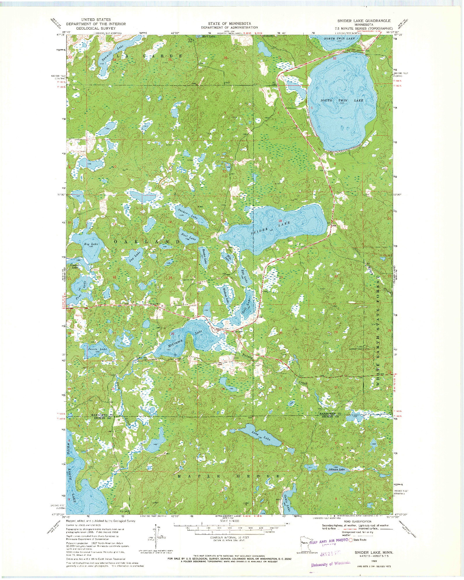 USGS 1:24000-SCALE QUADRANGLE FOR SNIDER LAKE, MN 1969