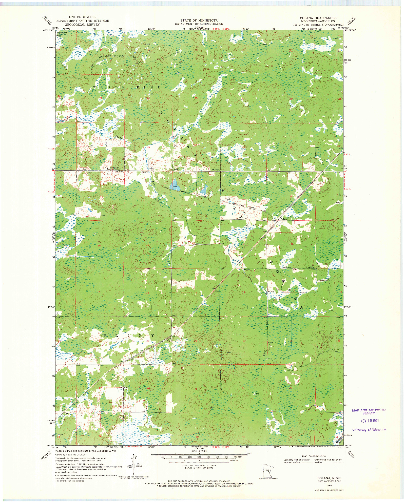 USGS 1:24000-SCALE QUADRANGLE FOR SOLANA, MN 1969