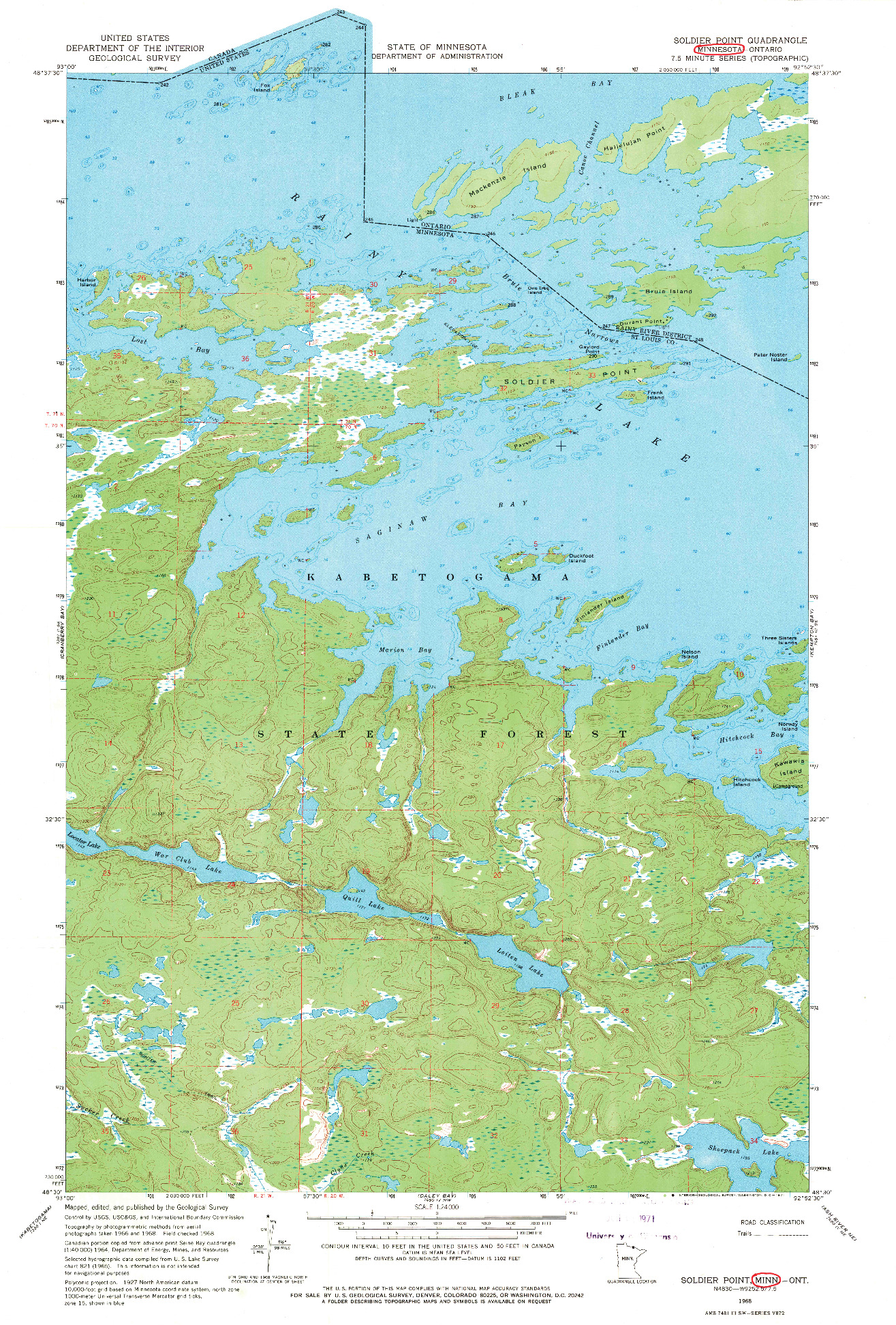 USGS 1:24000-SCALE QUADRANGLE FOR SOLDIER POINT, MN 1968