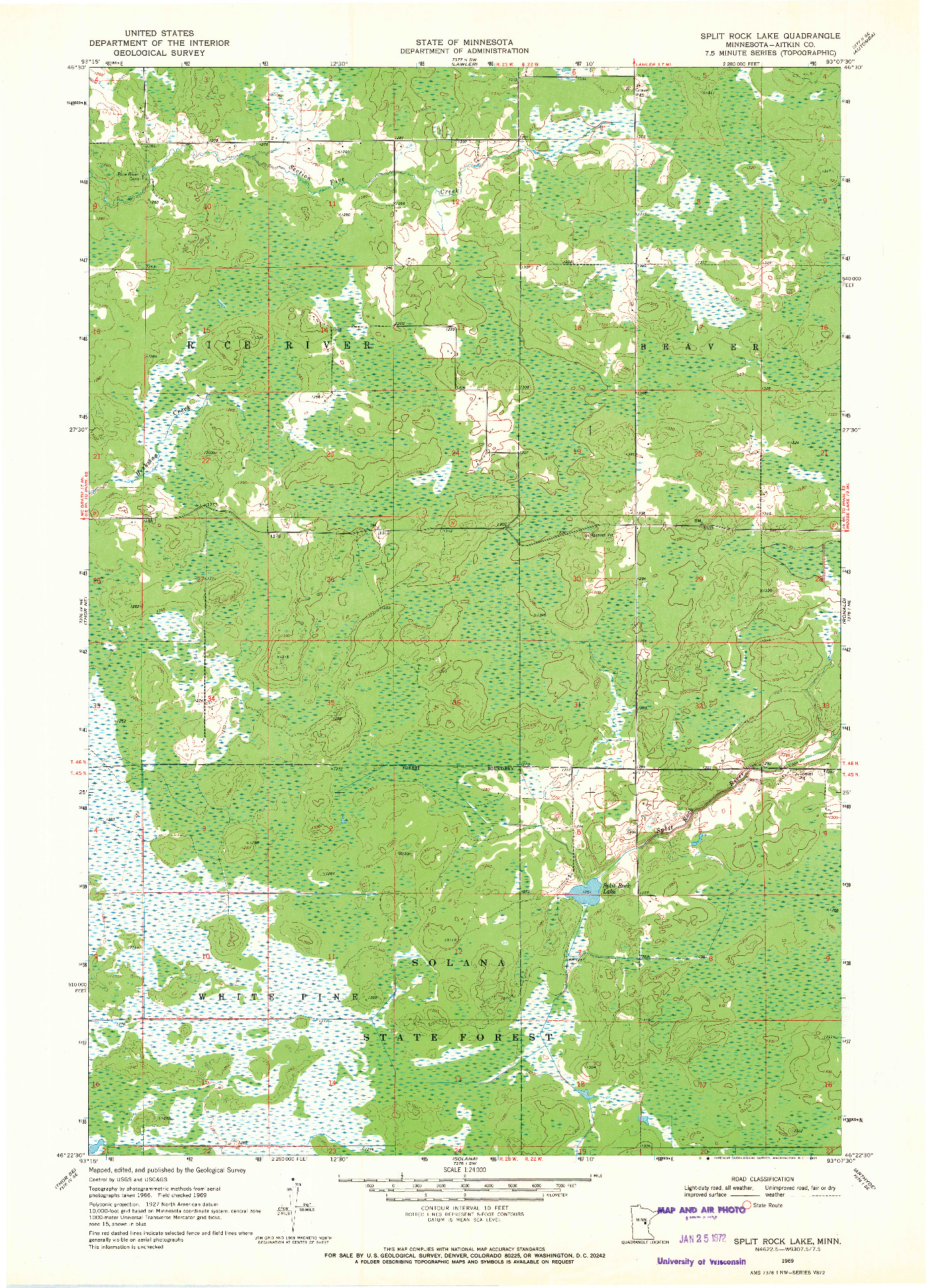 USGS 1:24000-SCALE QUADRANGLE FOR SPLIT ROCK LAKE, MN 1969