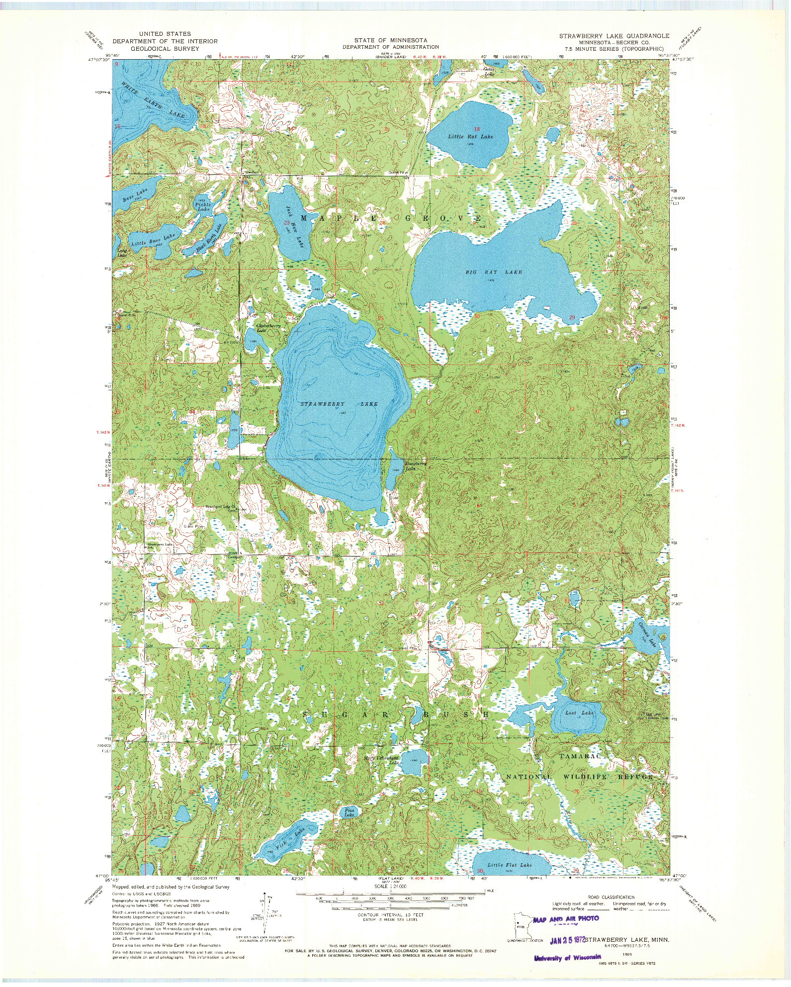 USGS 1:24000-SCALE QUADRANGLE FOR STRAWBERRY LAKE, MN 1969
