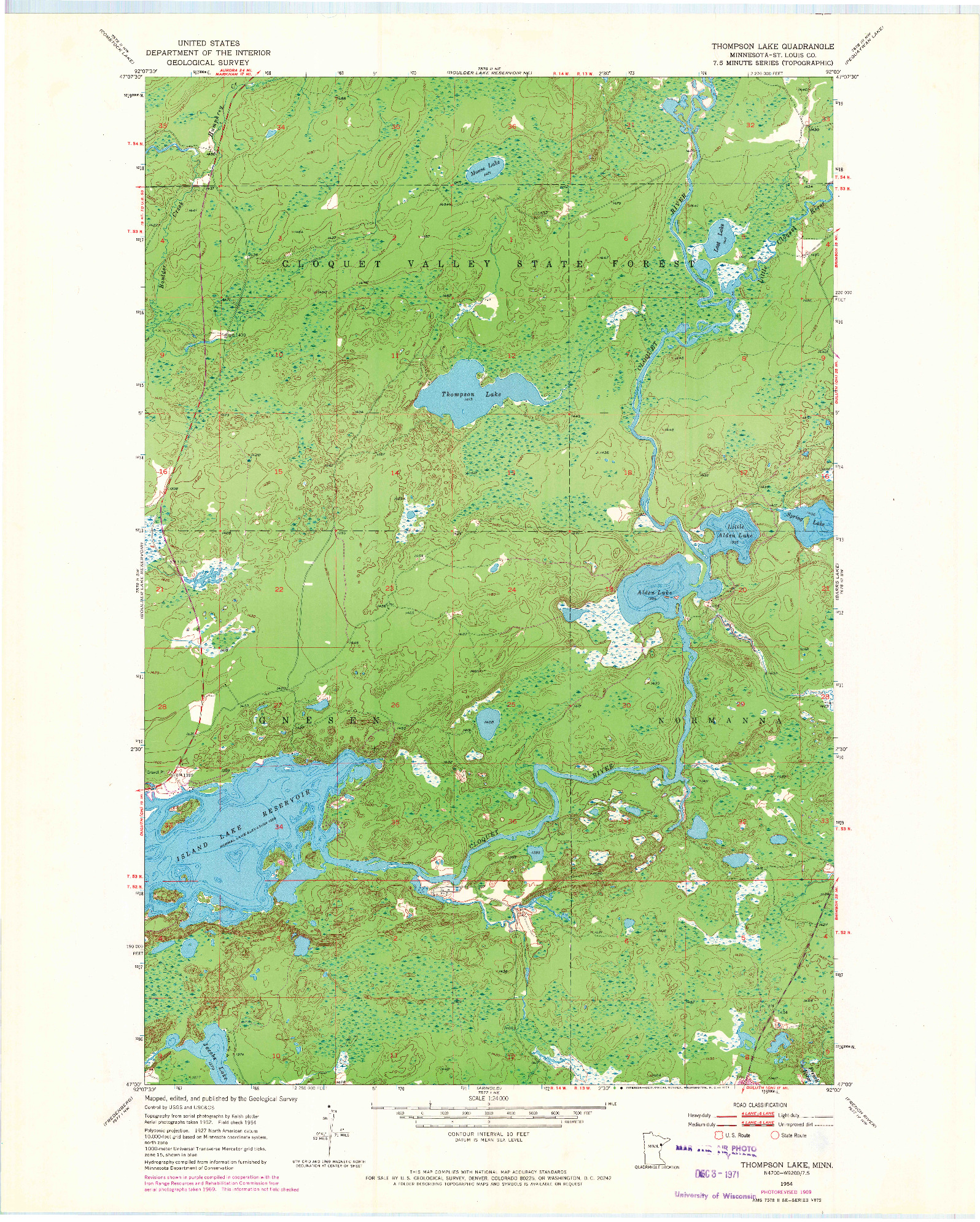 USGS 1:24000-SCALE QUADRANGLE FOR THOMPSON LAKE, MN 1954