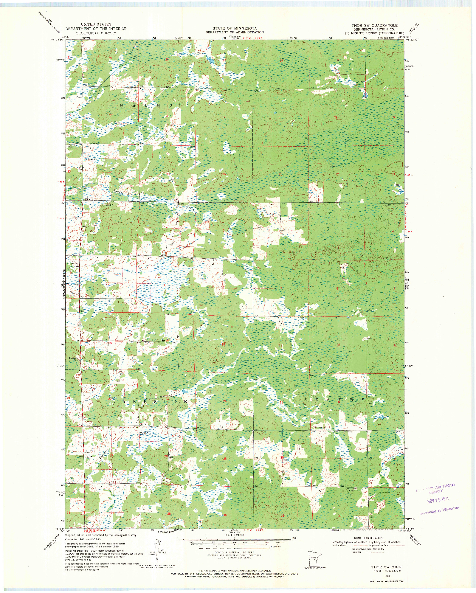 USGS 1:24000-SCALE QUADRANGLE FOR THOR SW, MN 1969