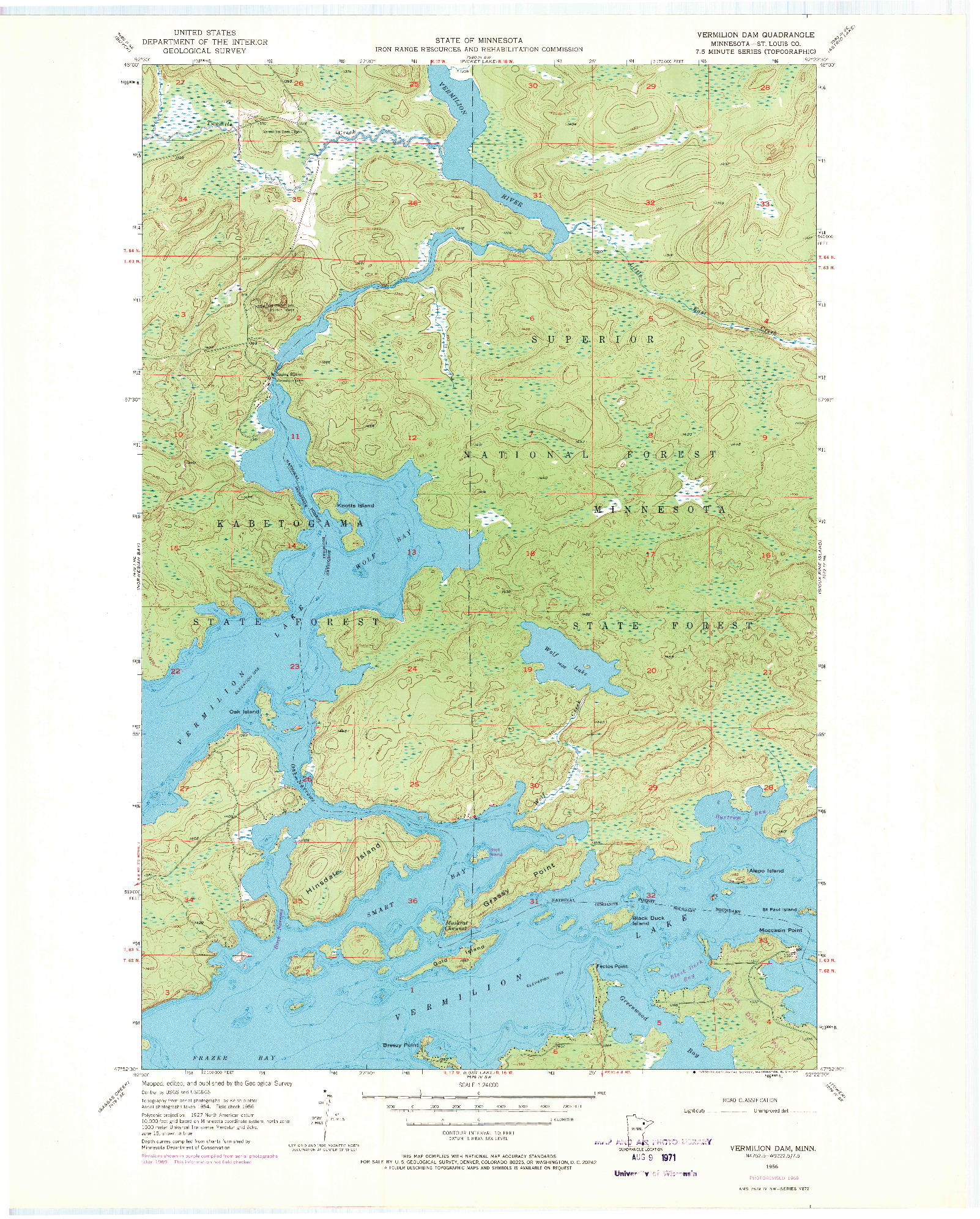 USGS 1:24000-SCALE QUADRANGLE FOR VERMILION DAM, MN 1956