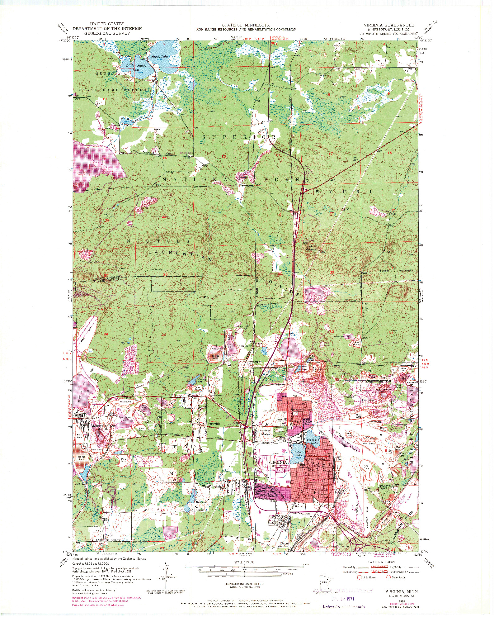 USGS 1:24000-SCALE QUADRANGLE FOR VIRGINIA, MN 1951