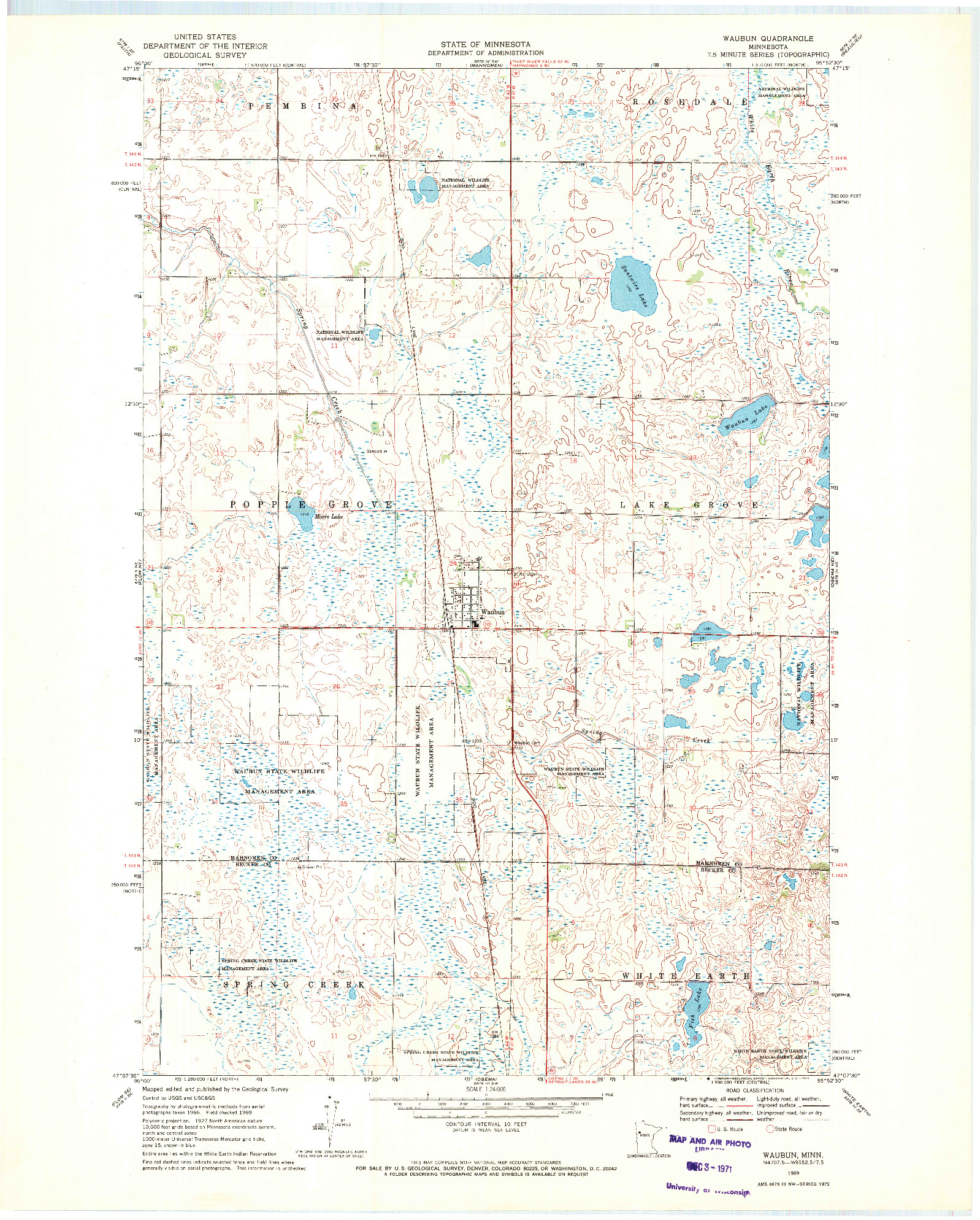 USGS 1:24000-SCALE QUADRANGLE FOR WAUBUN, MN 1969