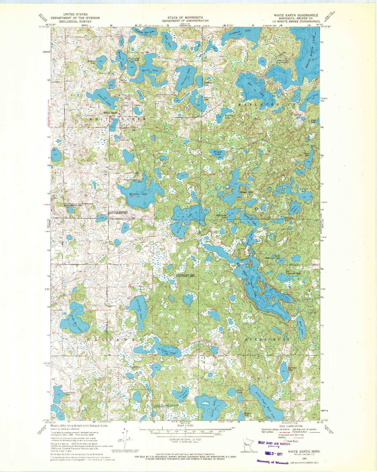 USGS 1:24000-SCALE QUADRANGLE FOR WHITE EARTH, MN 1969