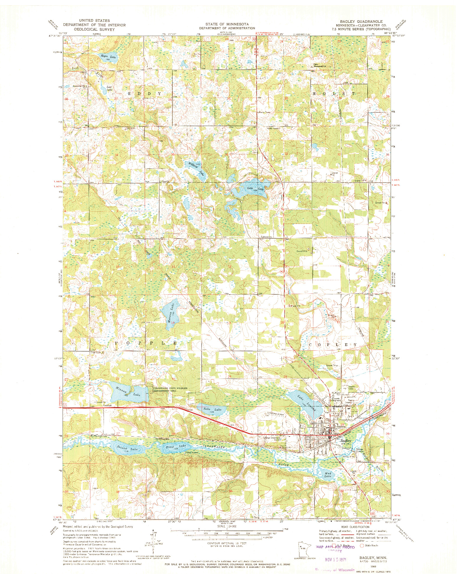 USGS 1:24000-SCALE QUADRANGLE FOR BAGLEY, MN 1969