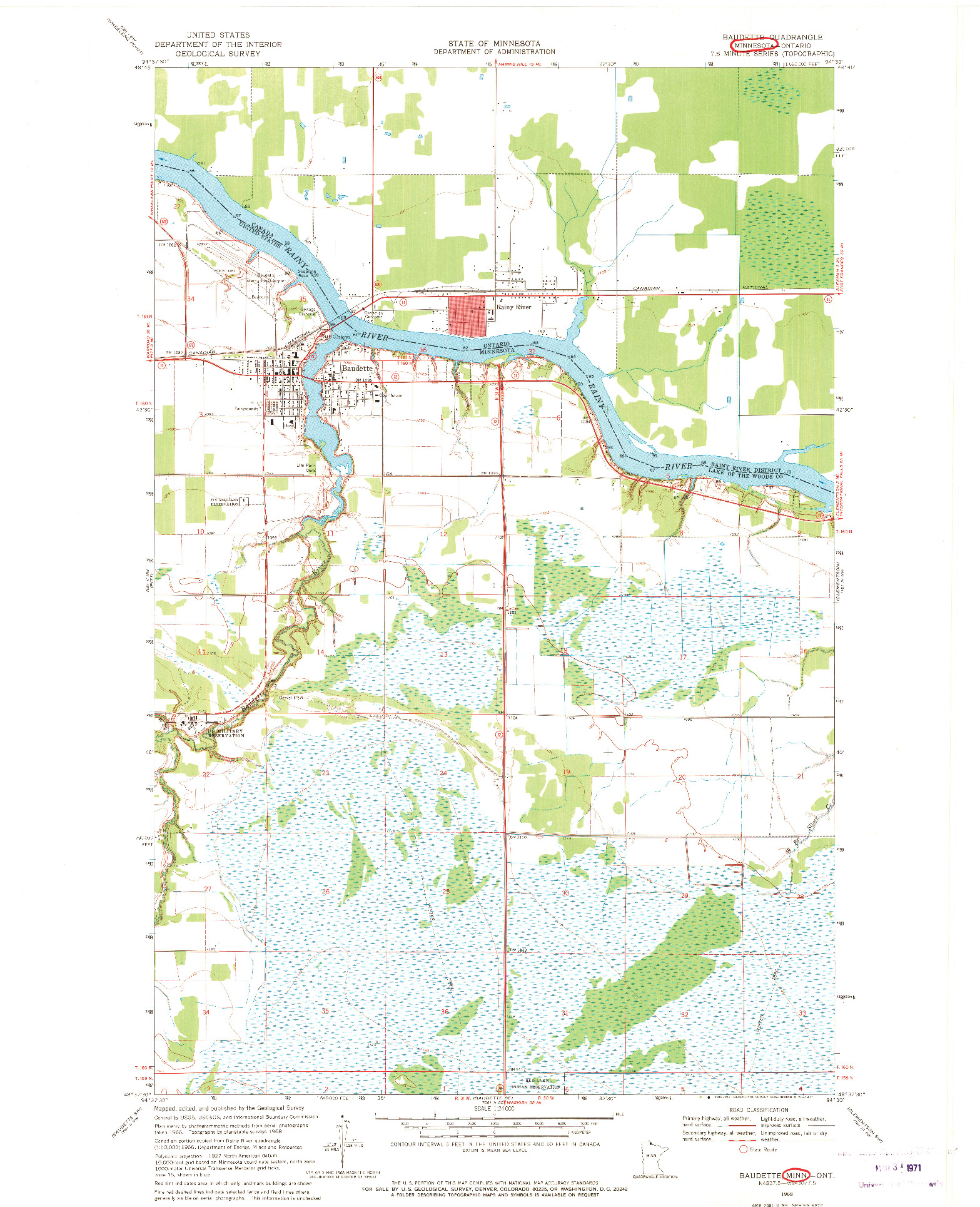 USGS 1:24000-SCALE QUADRANGLE FOR BAUDETTE, MN 1968