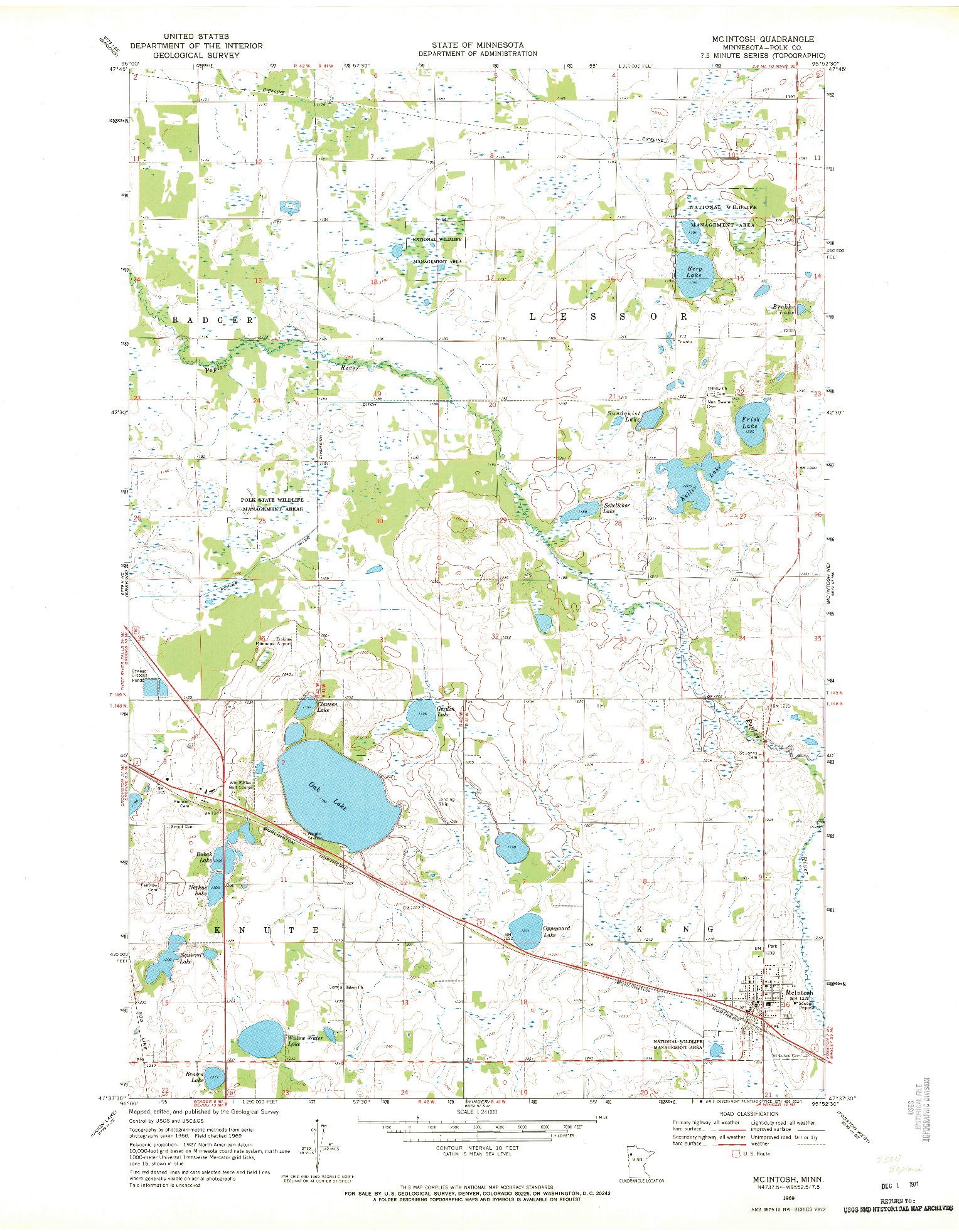 USGS 1:24000-SCALE QUADRANGLE FOR MC INTOSH, MN 1969