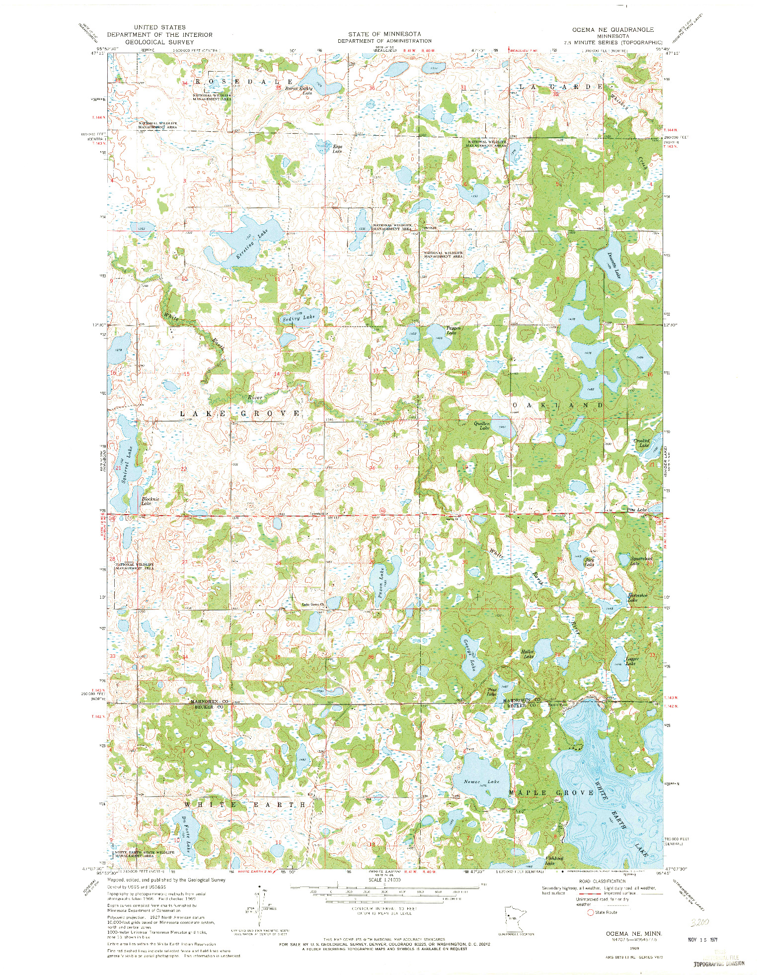 USGS 1:24000-SCALE QUADRANGLE FOR OGEMA NE, MN 1969