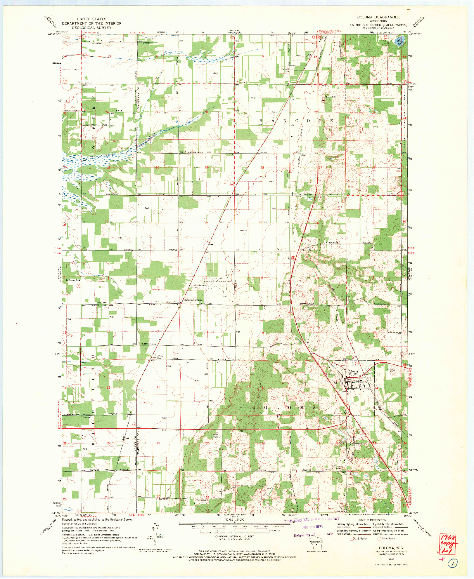 USGS 1:24000-SCALE QUADRANGLE FOR COLOMA, WI 1968