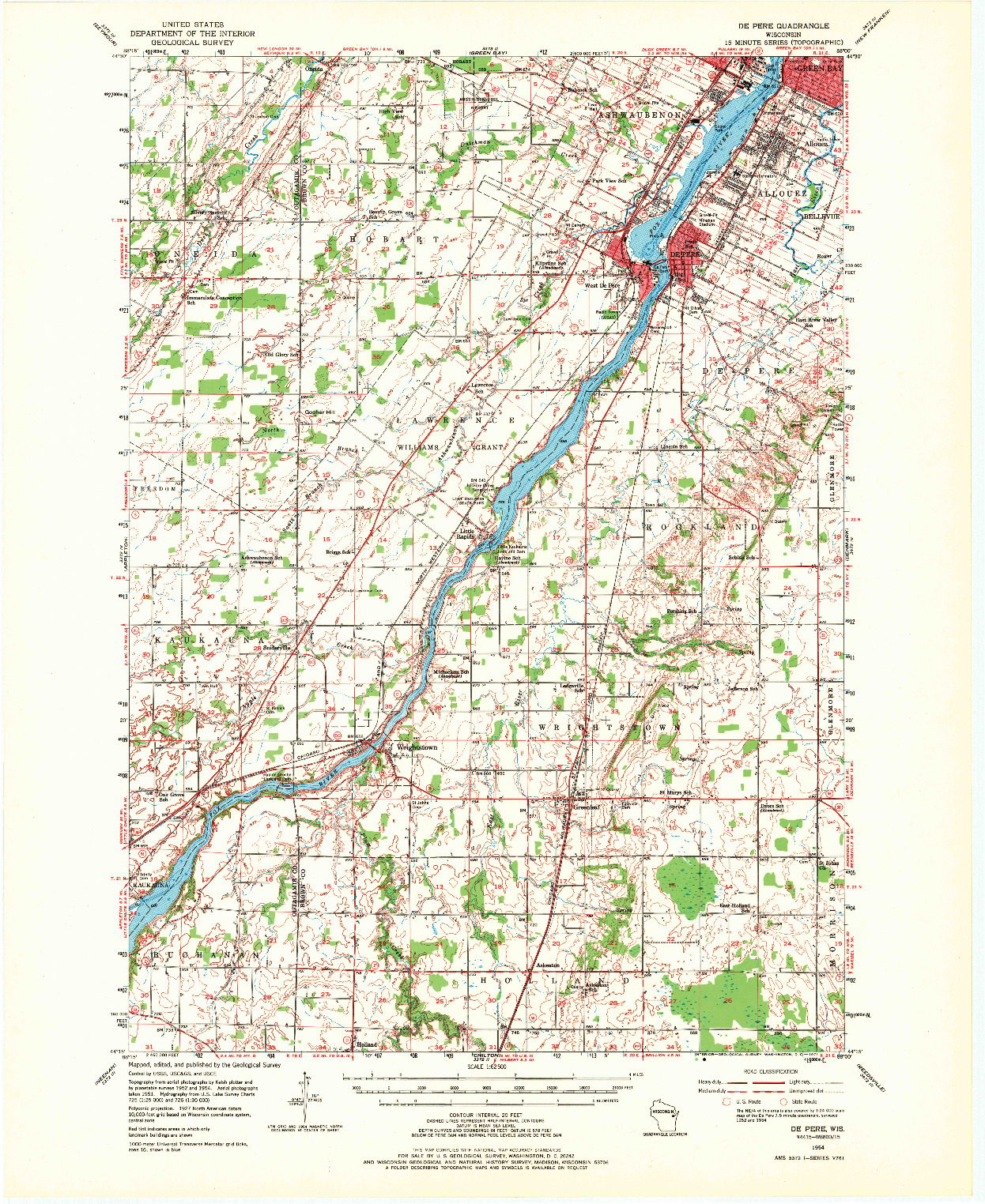 USGS 1:62500-SCALE QUADRANGLE FOR DE PERE, WI 1954