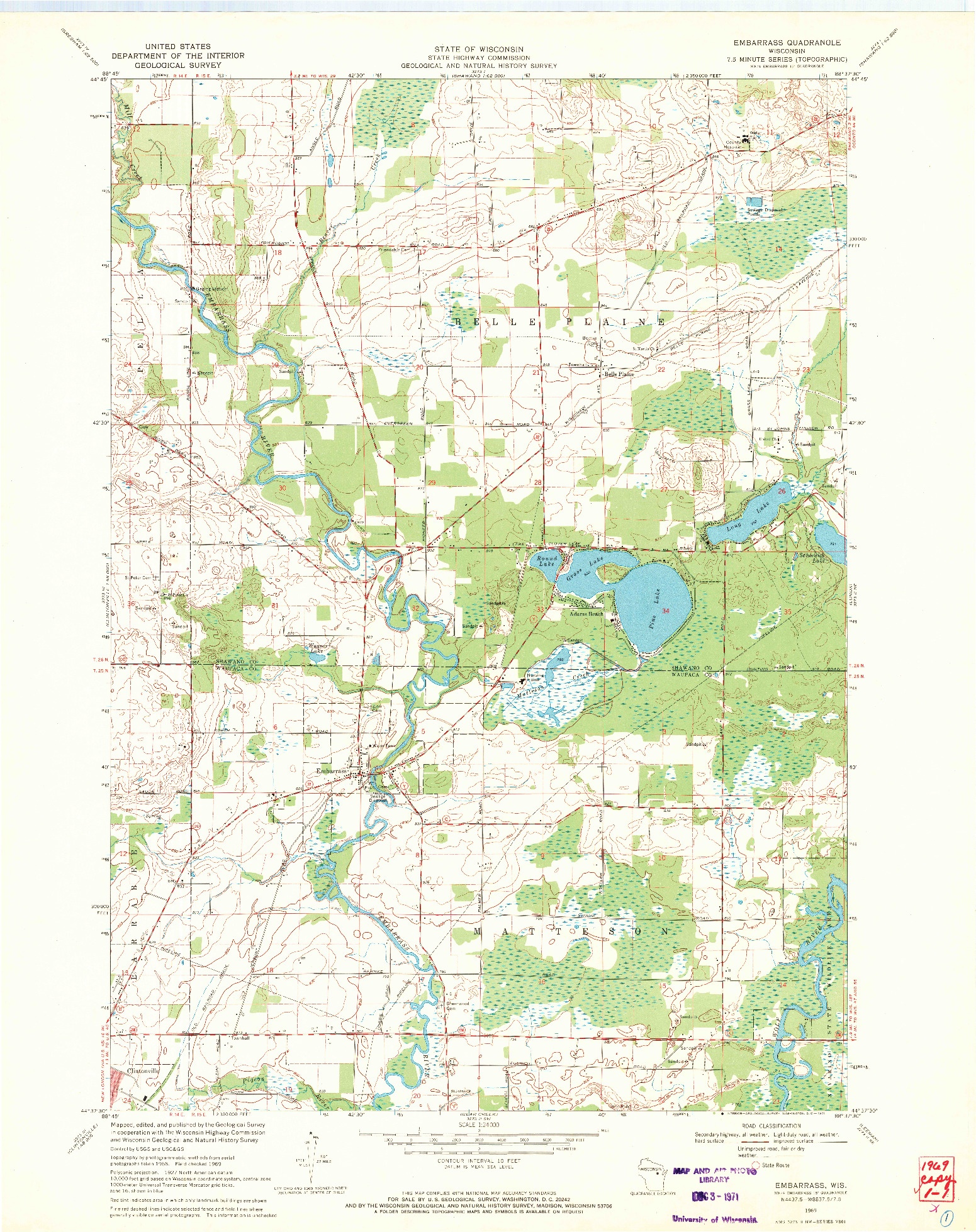 USGS 1:24000-SCALE QUADRANGLE FOR EMBARRASS, WI 1969