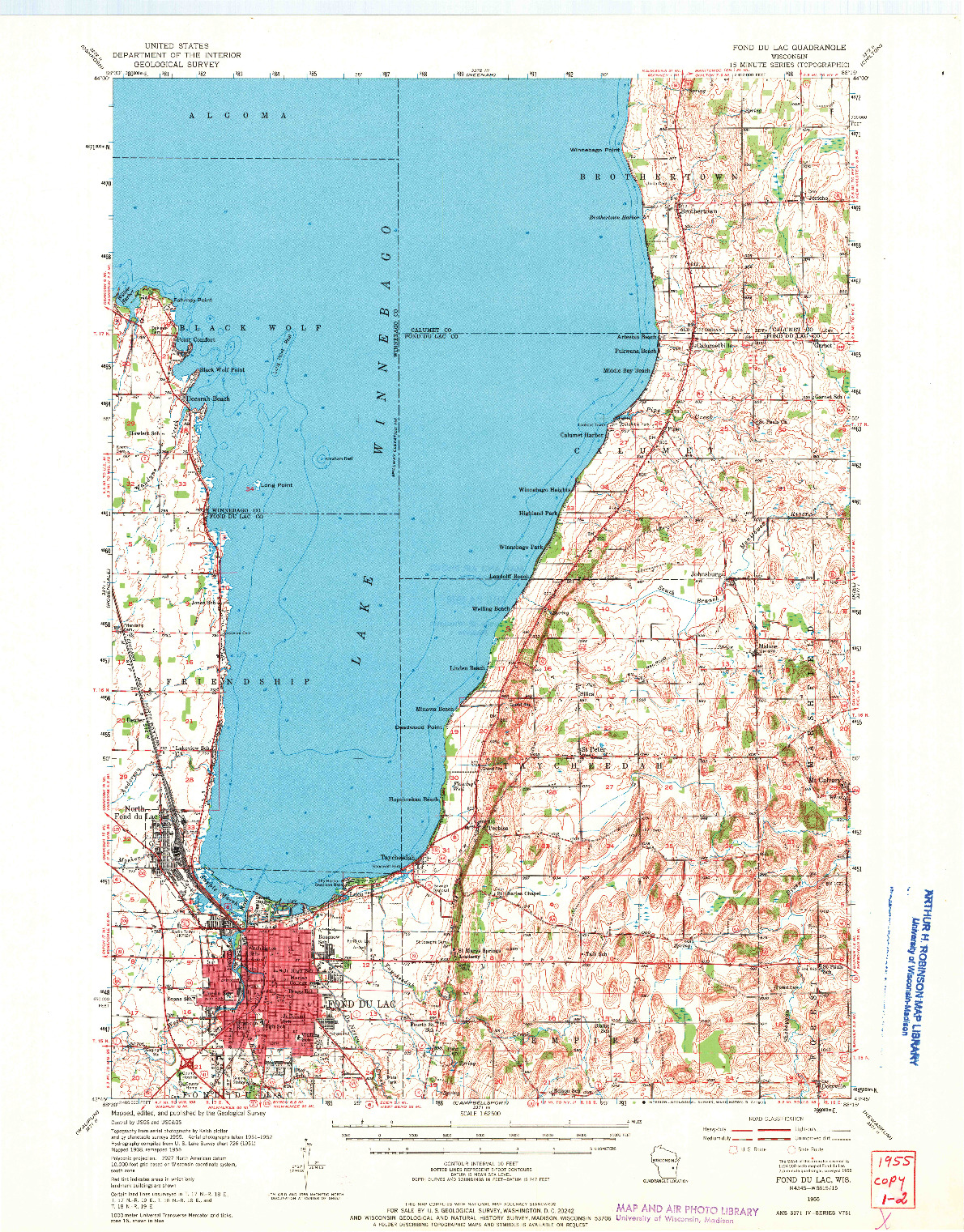 USGS 1:62500-SCALE QUADRANGLE FOR FOND DU LAC, WI 1955