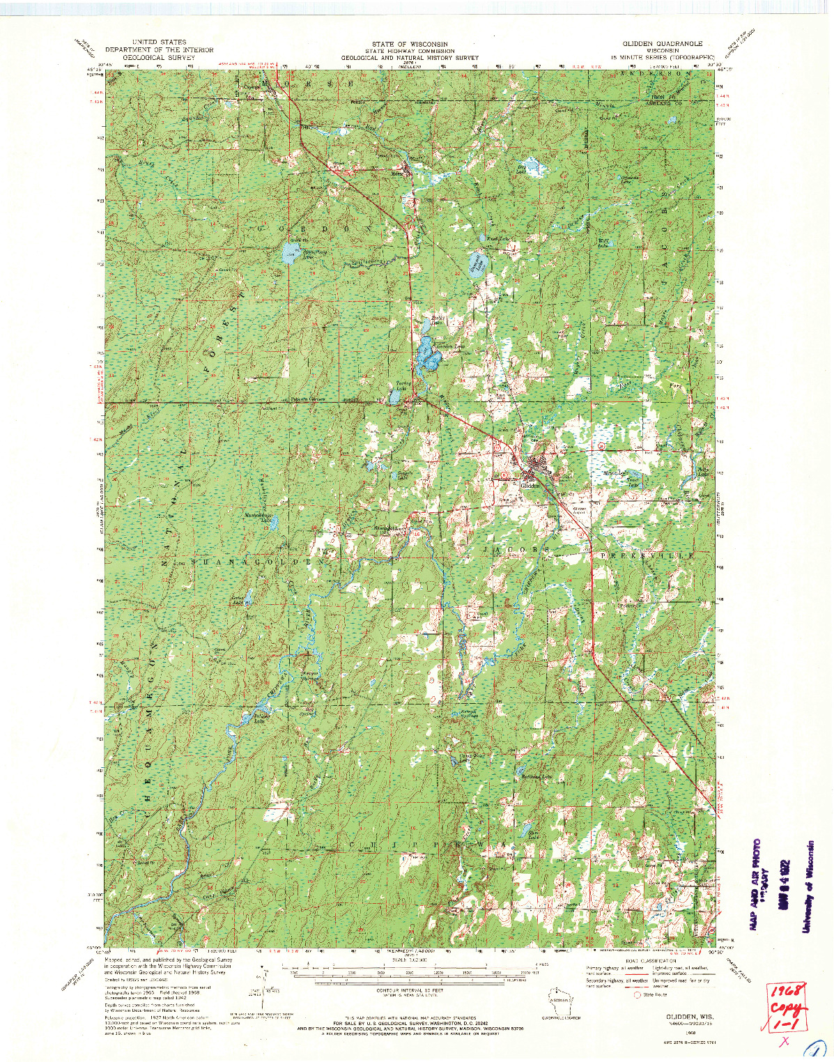 USGS 1:62500-SCALE QUADRANGLE FOR GLIDDEN, WI 1968