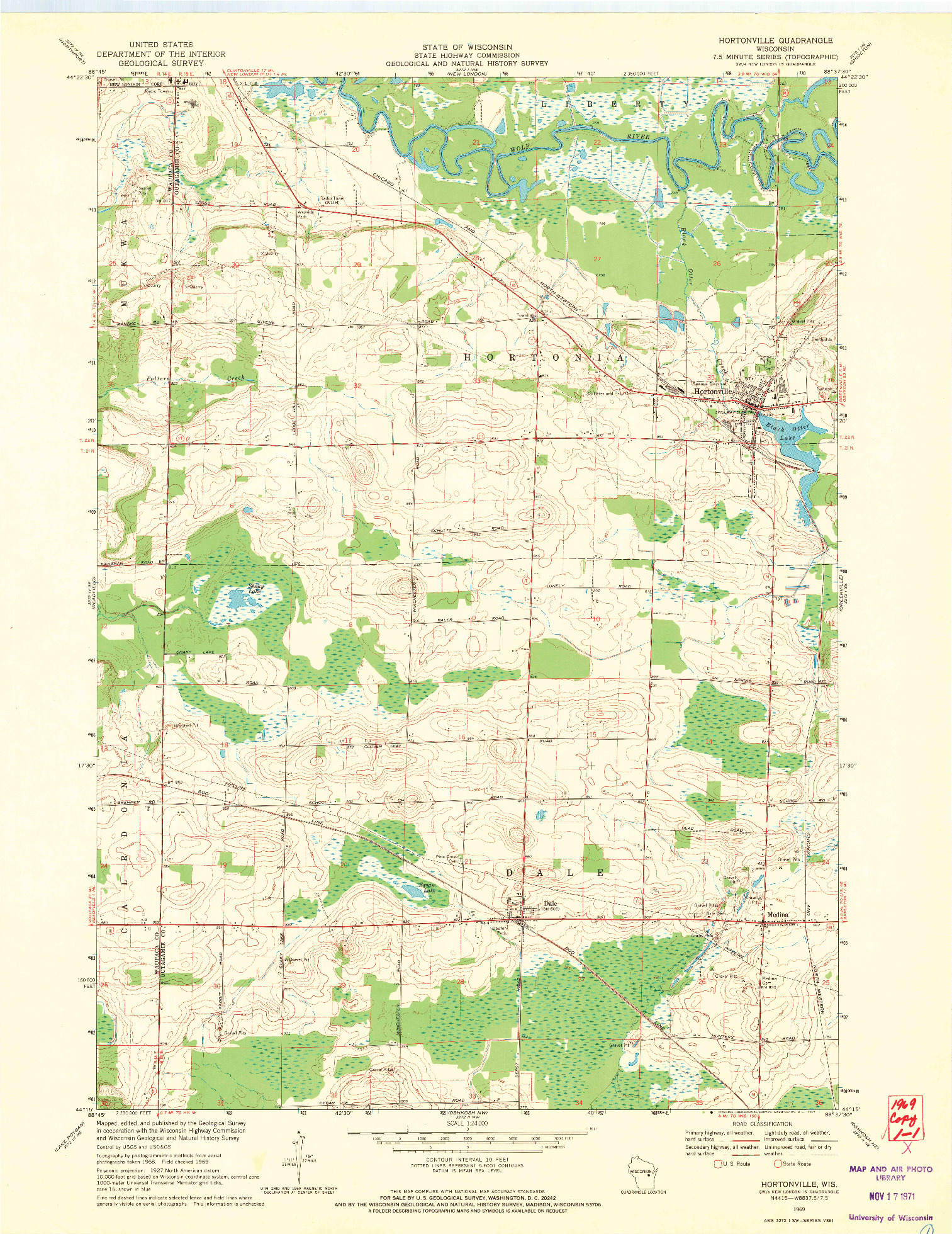 USGS 1:24000-SCALE QUADRANGLE FOR HORTONVILLE, WI 1969