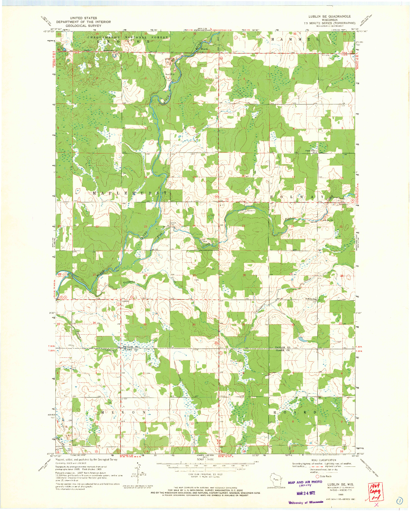 USGS 1:24000-SCALE QUADRANGLE FOR LUBLIN SE, WI 1969