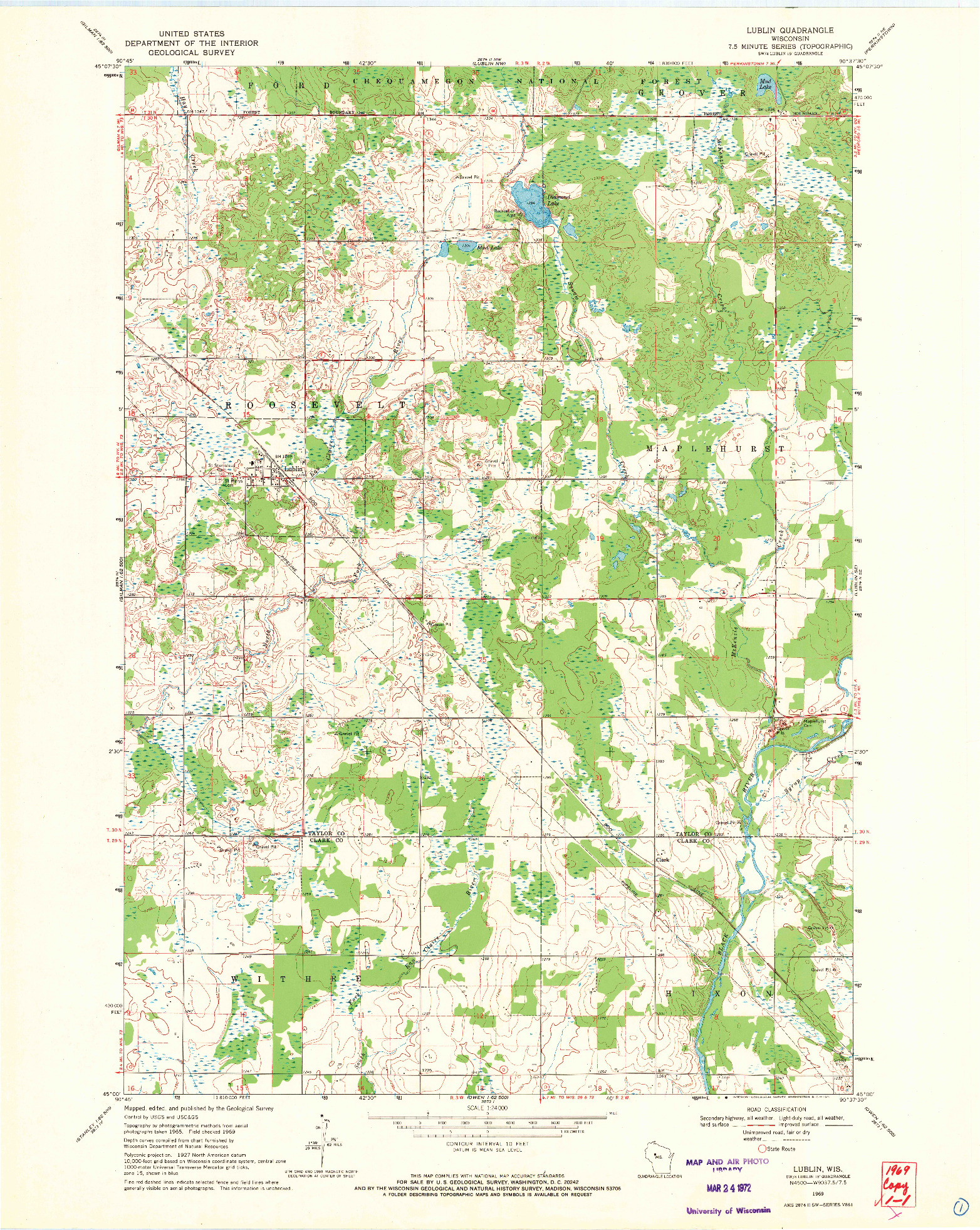 USGS 1:24000-SCALE QUADRANGLE FOR LUBLIN, WI 1969