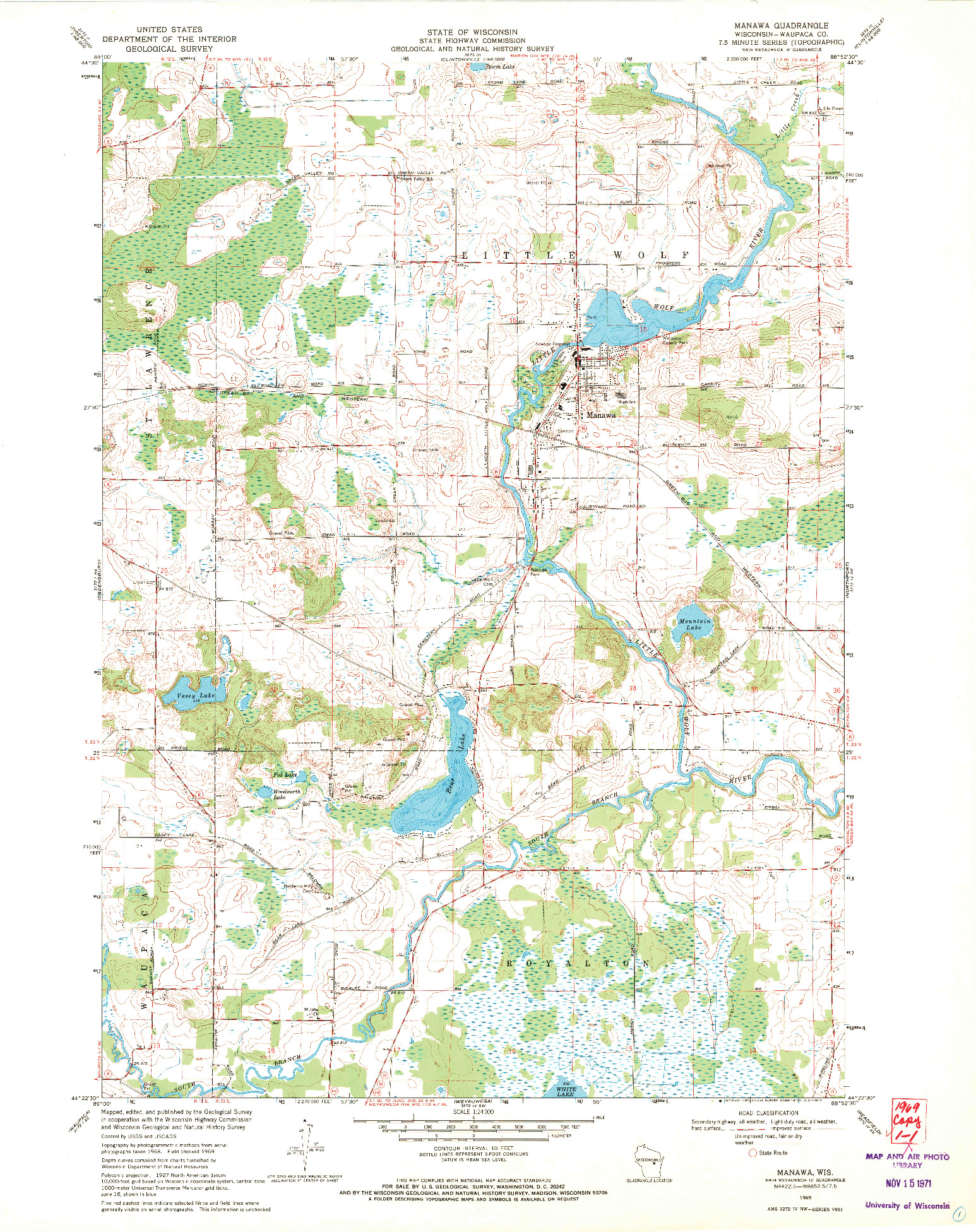 USGS 1:24000-SCALE QUADRANGLE FOR MANAWA, WI 1969