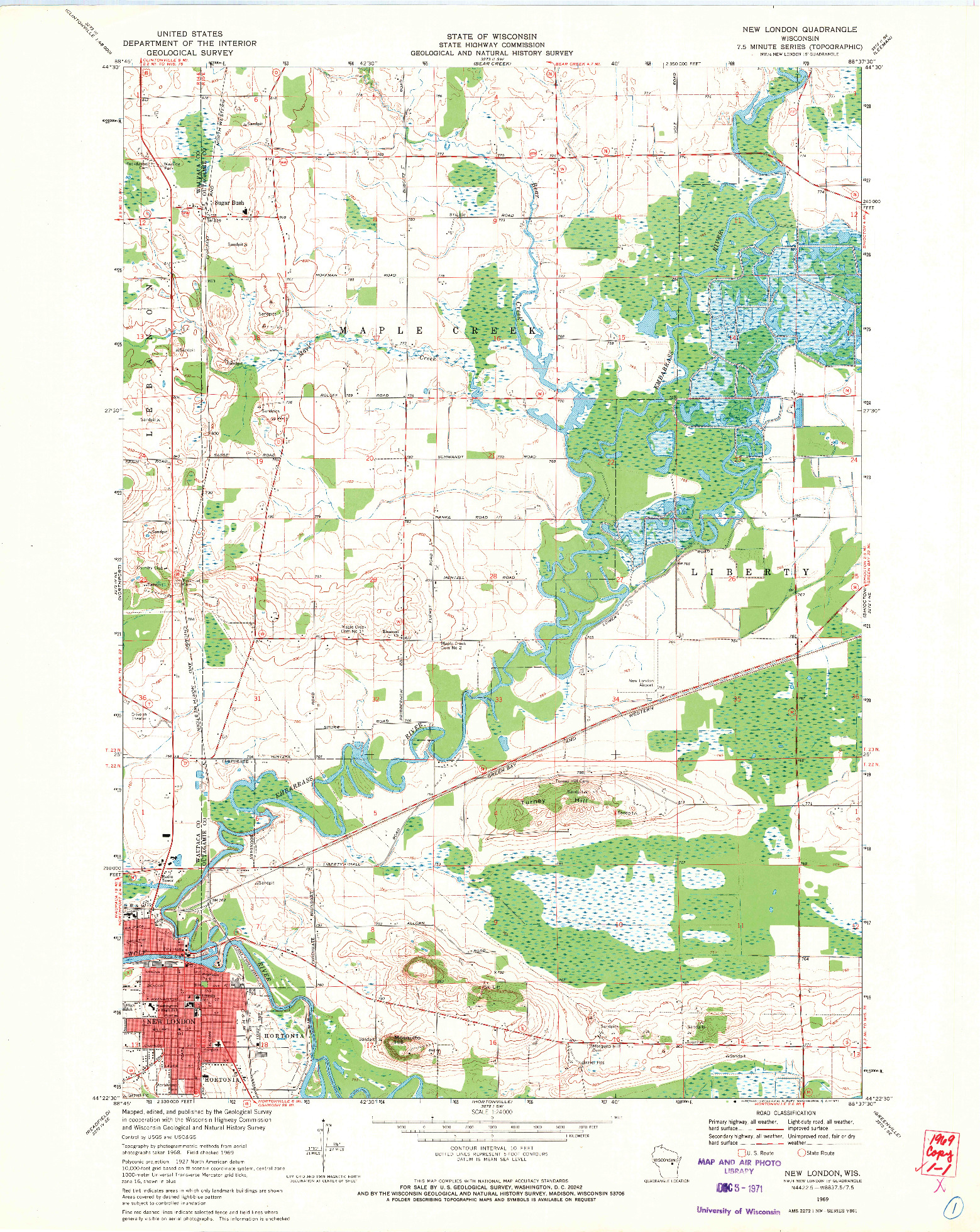 USGS 1:24000-SCALE QUADRANGLE FOR NEW LONDON, WI 1969