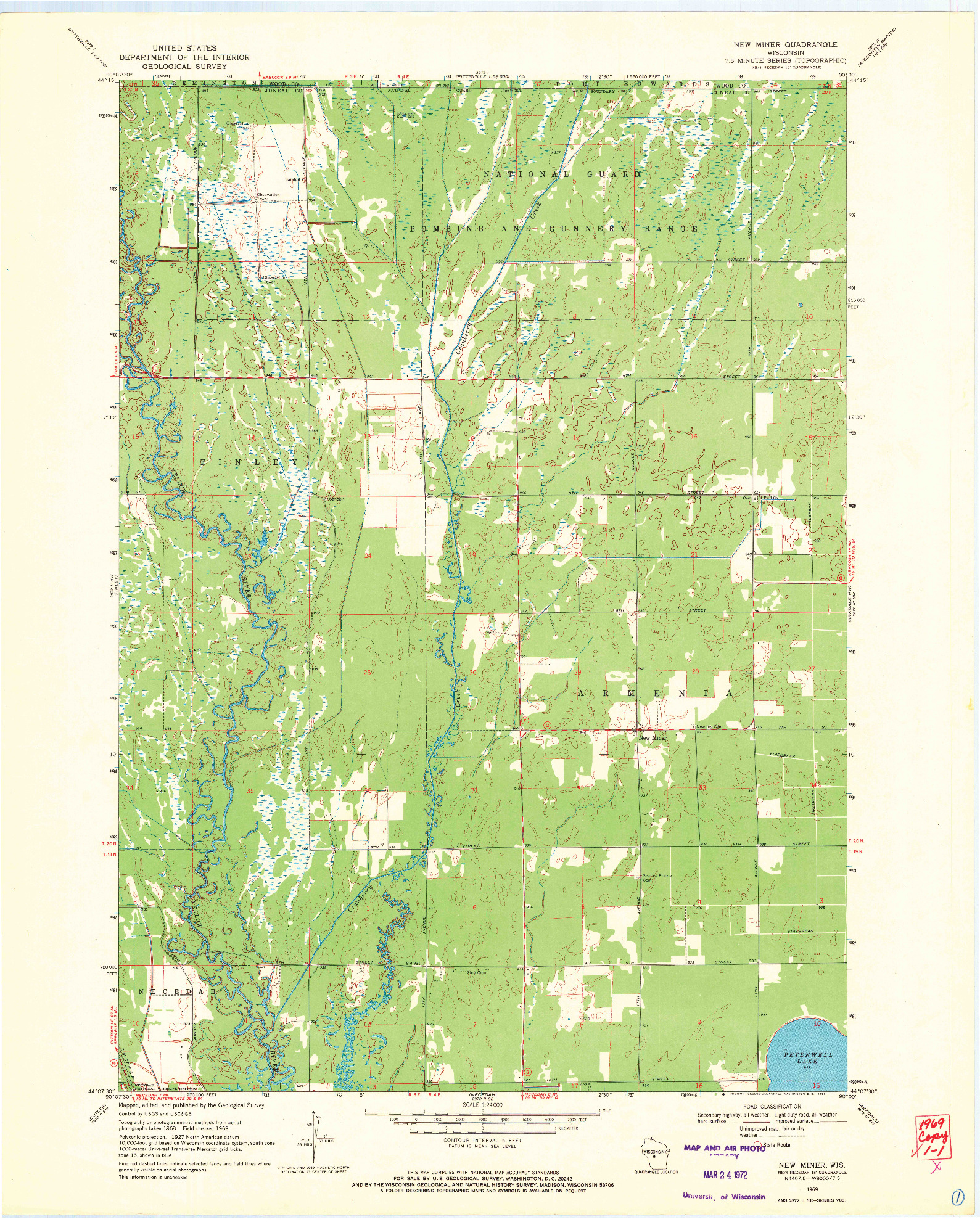 USGS 1:24000-SCALE QUADRANGLE FOR NEW MINER, WI 1969