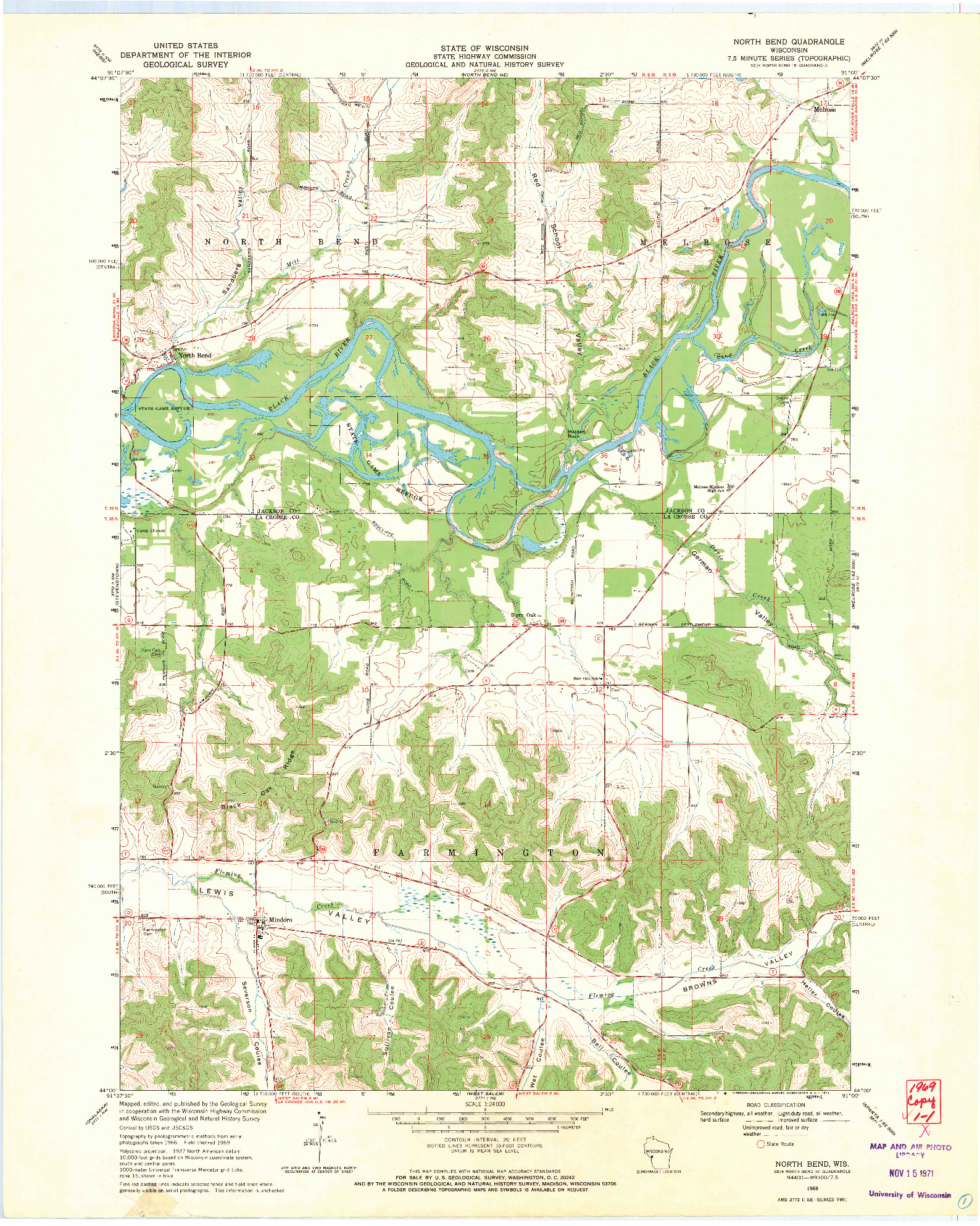 USGS 1:24000-SCALE QUADRANGLE FOR NORTH BEND, WI 1969