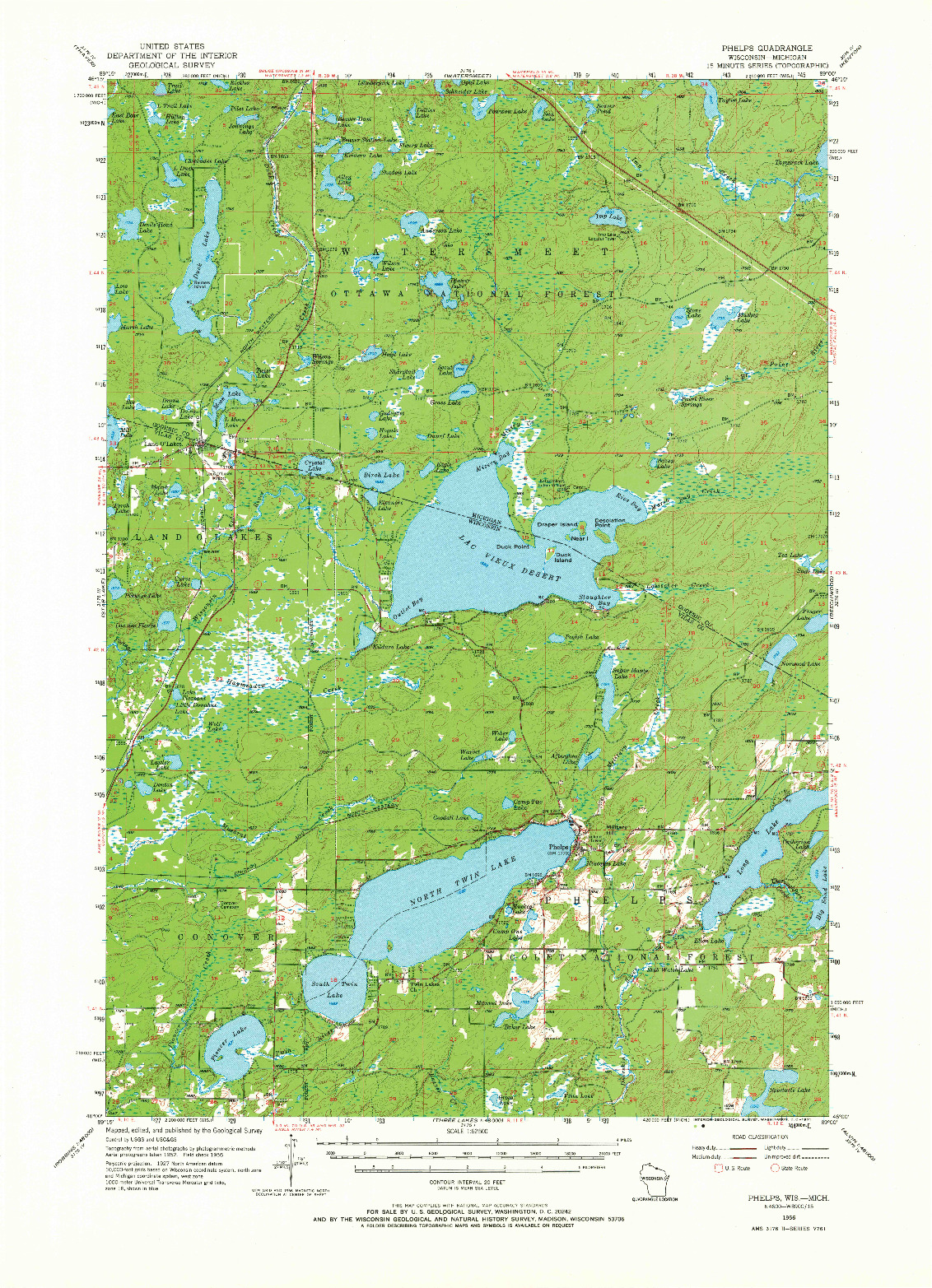 USGS 1:62500-SCALE QUADRANGLE FOR PHELPS, WI 1956