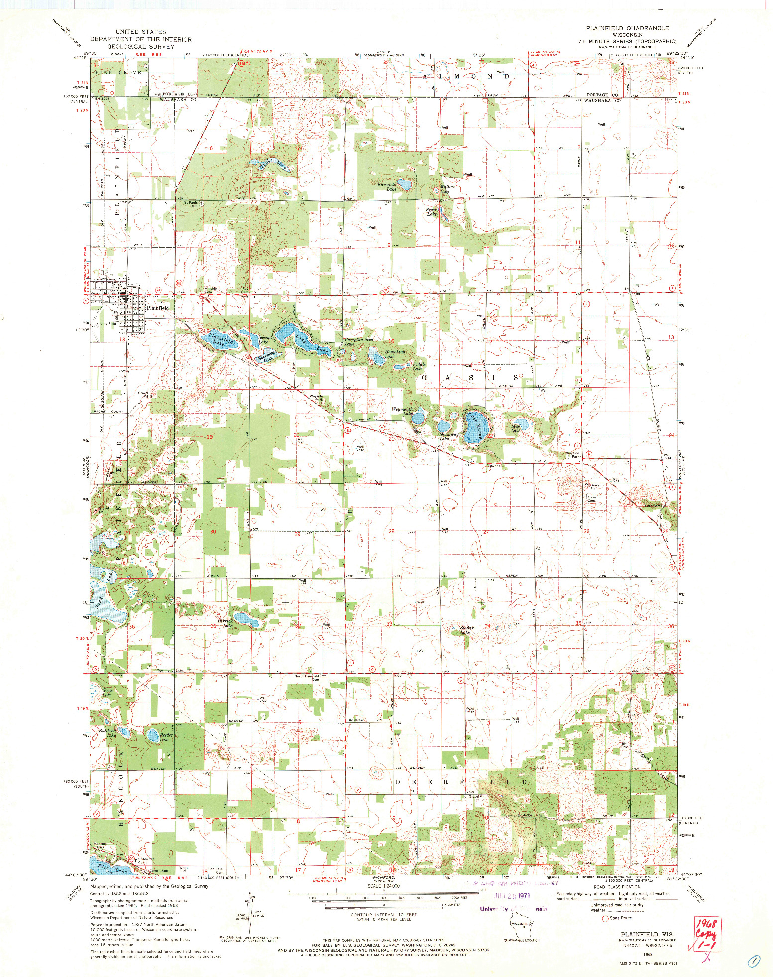 USGS 1:24000-SCALE QUADRANGLE FOR PLAINFIELD, WI 1968