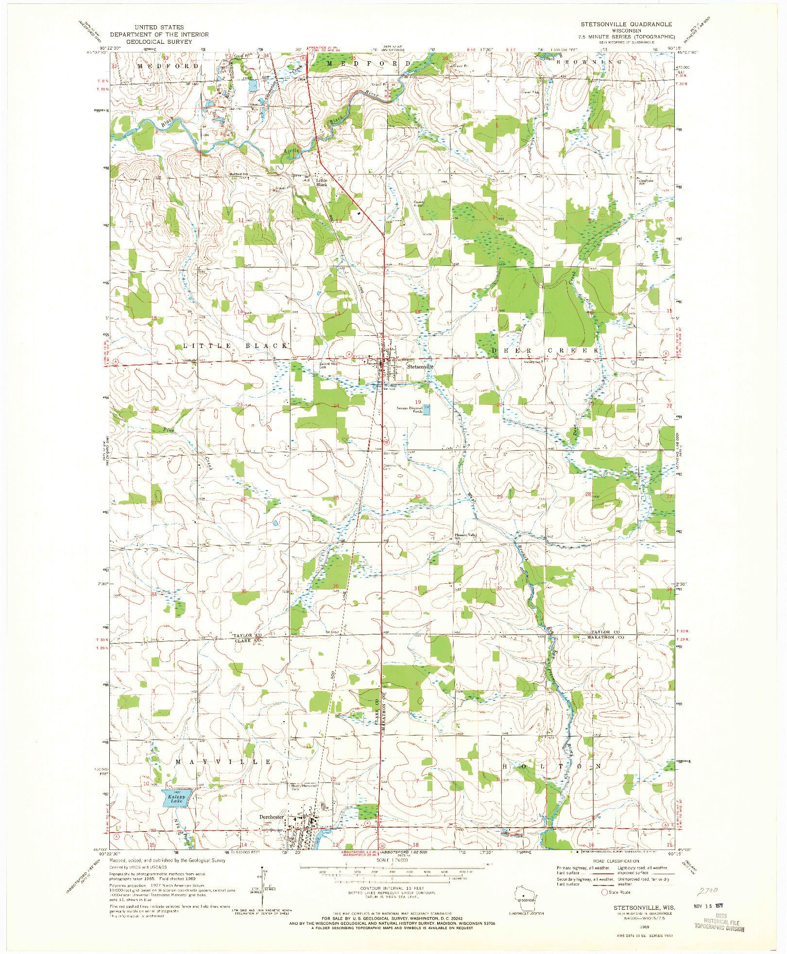 USGS 1:24000-SCALE QUADRANGLE FOR STETSONVILLE, WI 1969