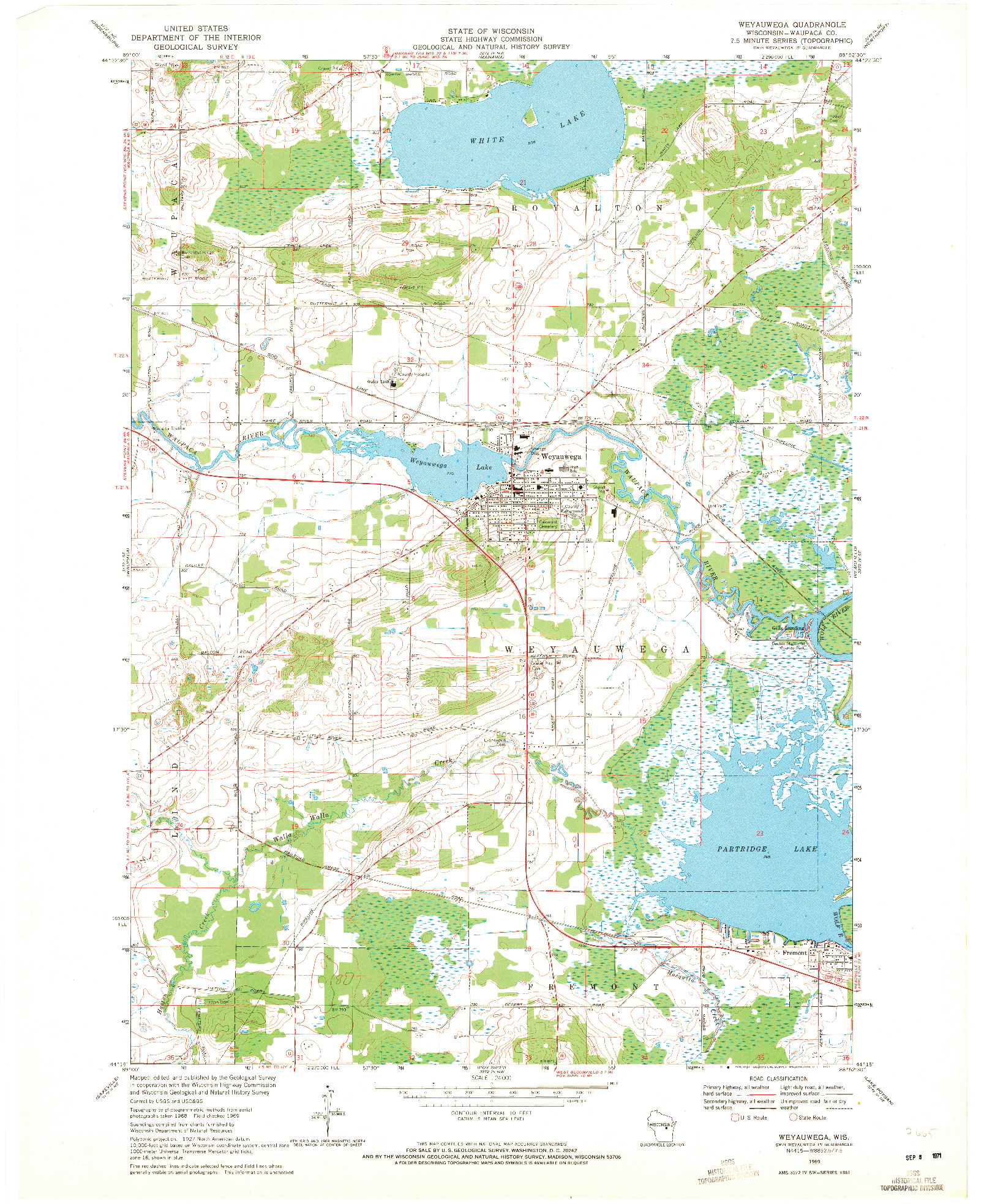 USGS 1:24000-SCALE QUADRANGLE FOR WEYAUWEGA, WI 1969