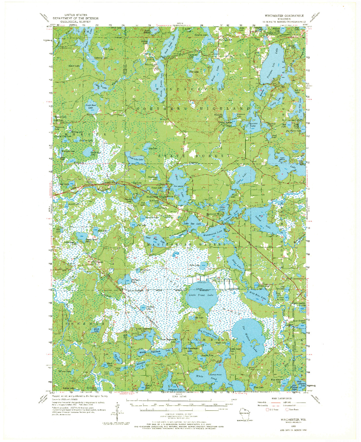 USGS 1:62500-SCALE QUADRANGLE FOR WINCHESTER, WI 1955