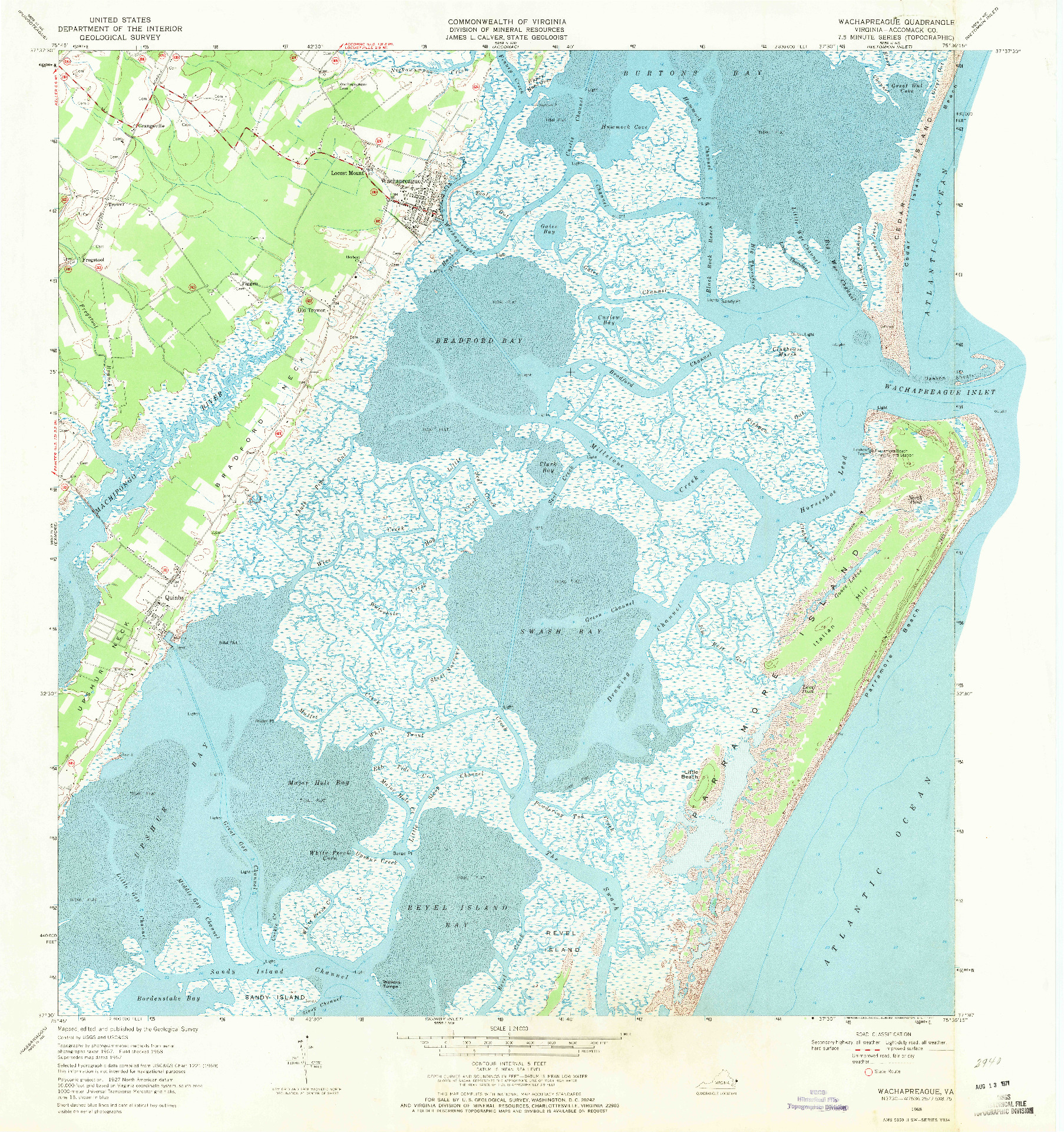 USGS 1:24000-SCALE QUADRANGLE FOR WACHAPREAGUE, VA 1968