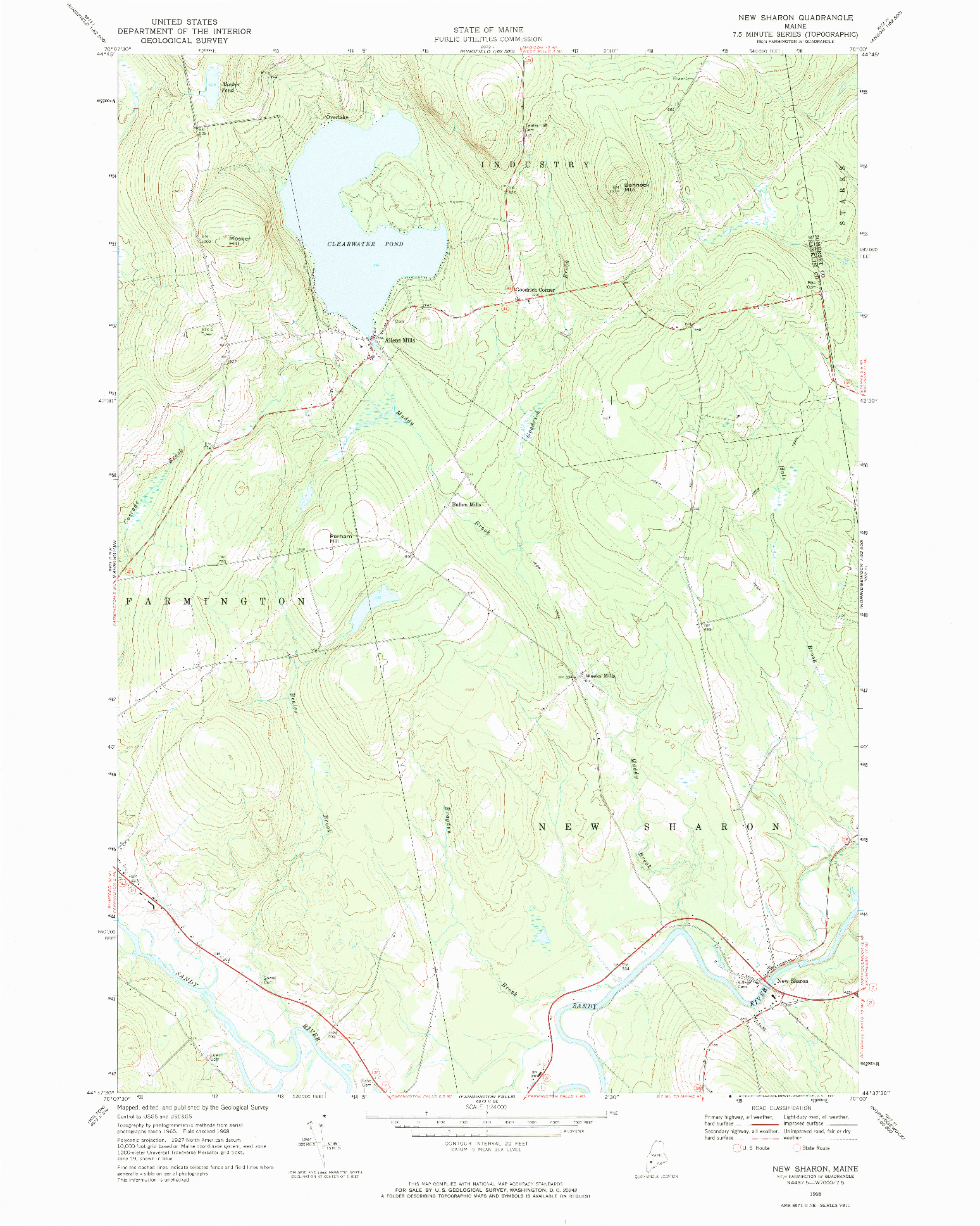 USGS 1:24000-SCALE QUADRANGLE FOR NEW SHARON, ME 1968