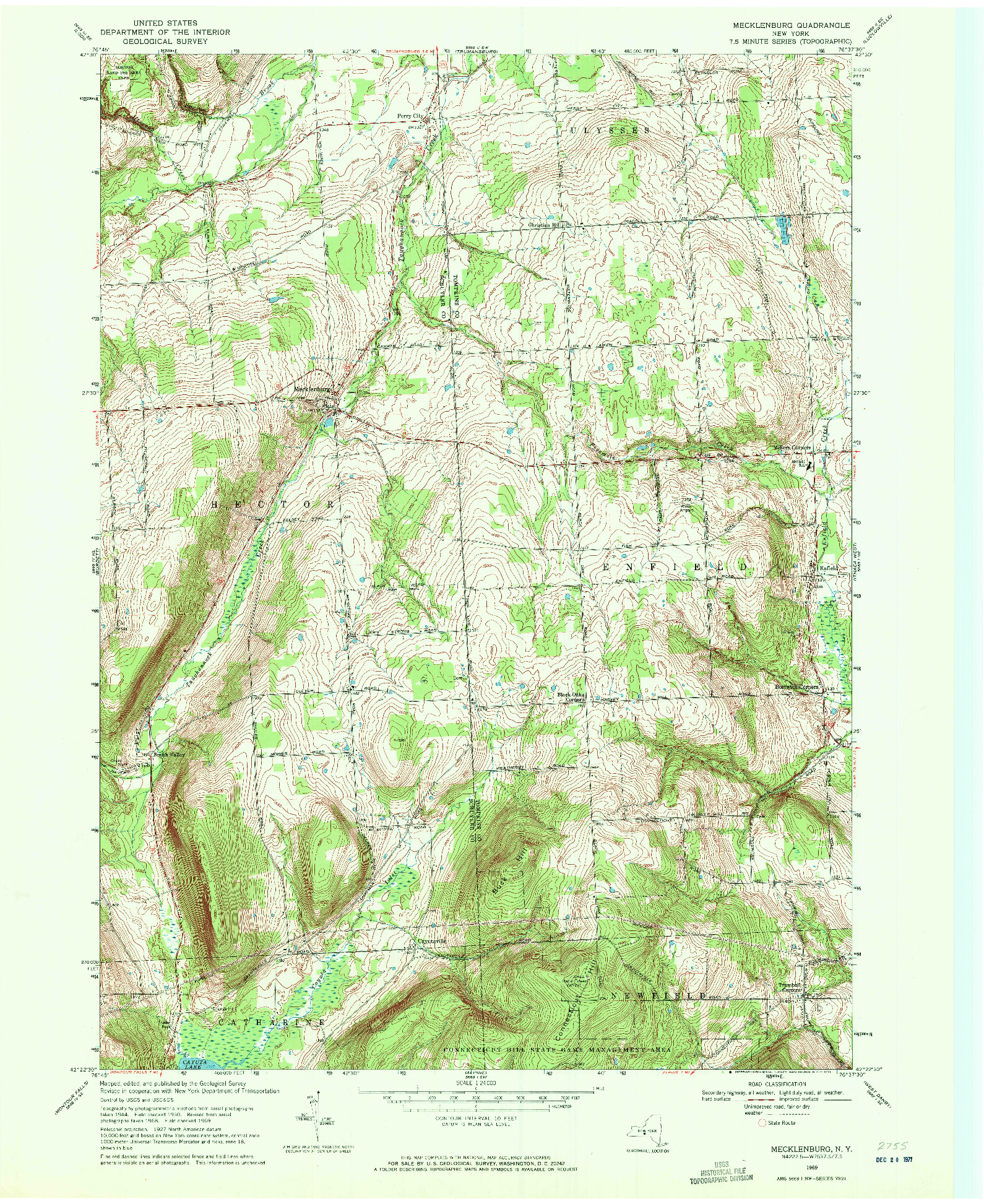 USGS 1:24000-SCALE QUADRANGLE FOR MECKLENBURG, NY 1969