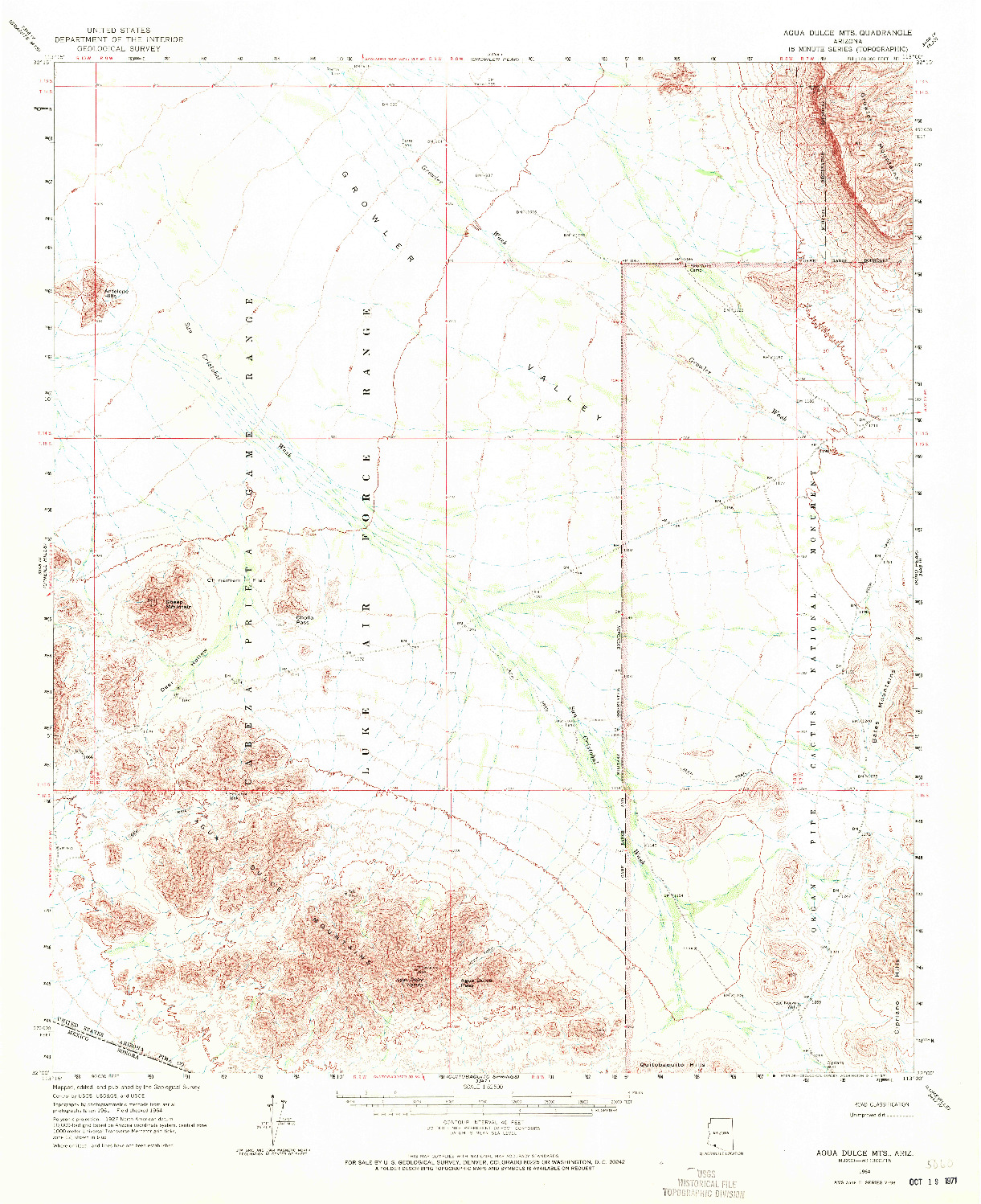 USGS 1:62500-SCALE QUADRANGLE FOR AGUA DULCE MTS, AZ 1964