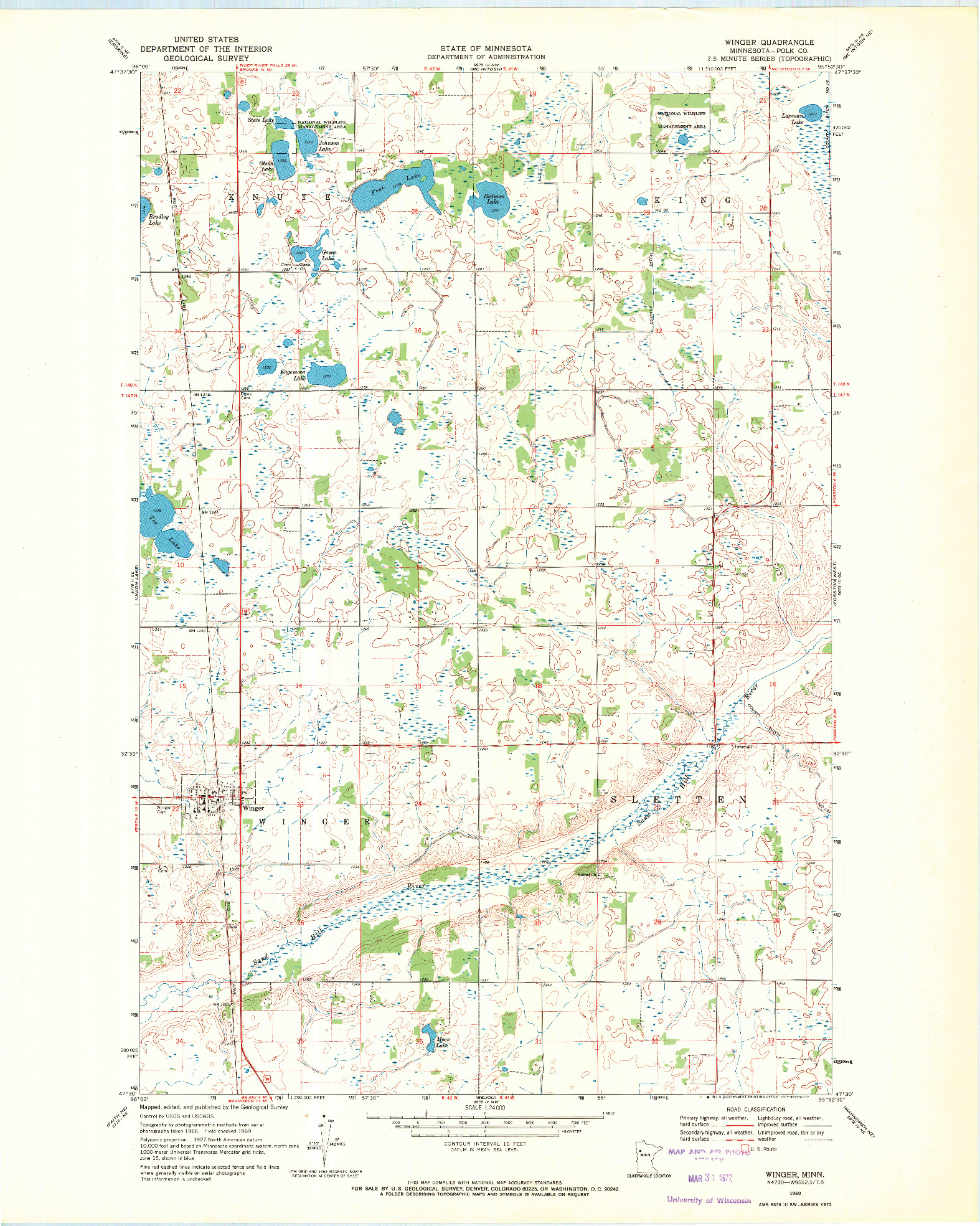 USGS 1:24000-SCALE QUADRANGLE FOR WINGER, MN 1969