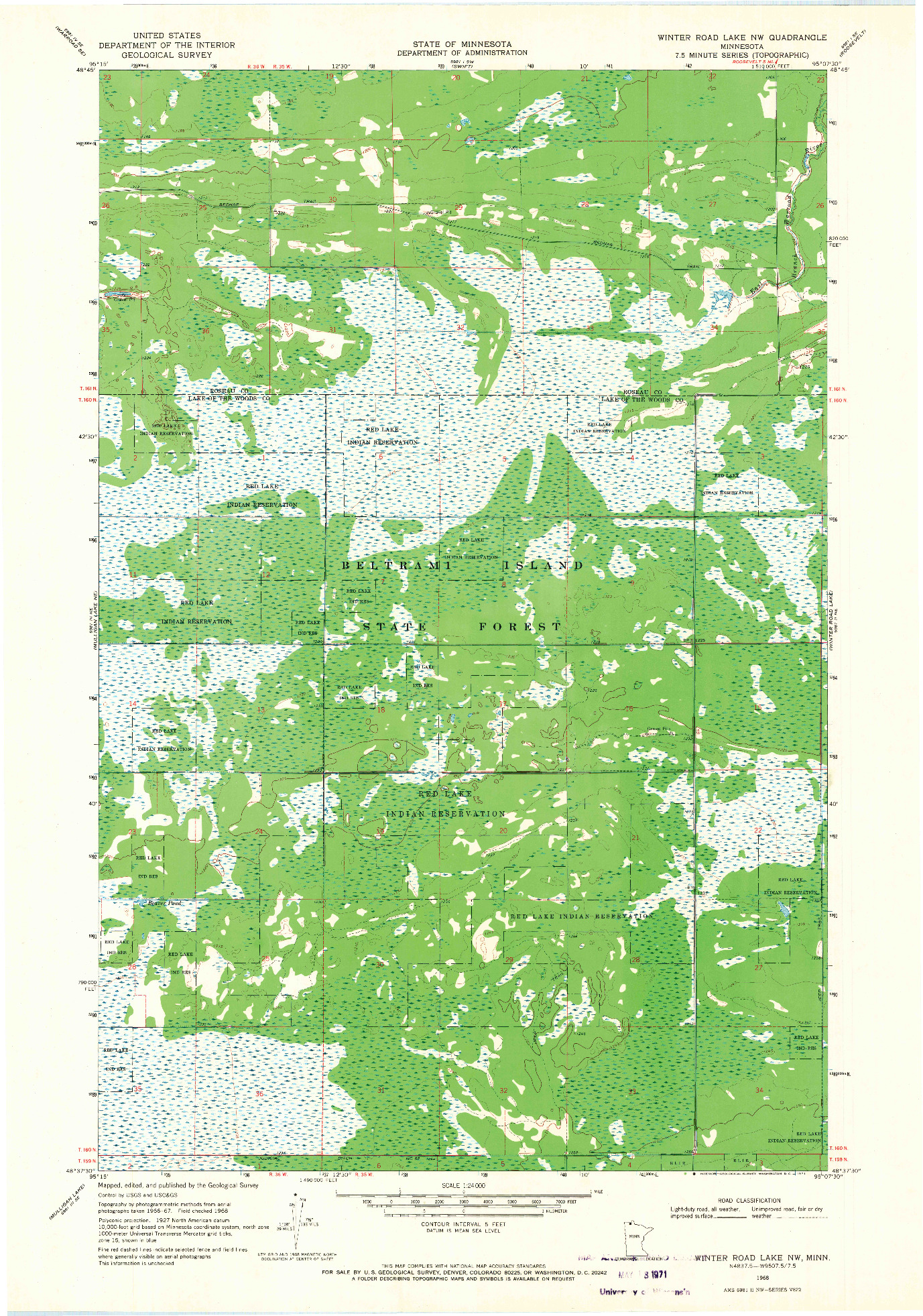 USGS 1:24000-SCALE QUADRANGLE FOR WINTER ROAD LAKE NW, MN 1968