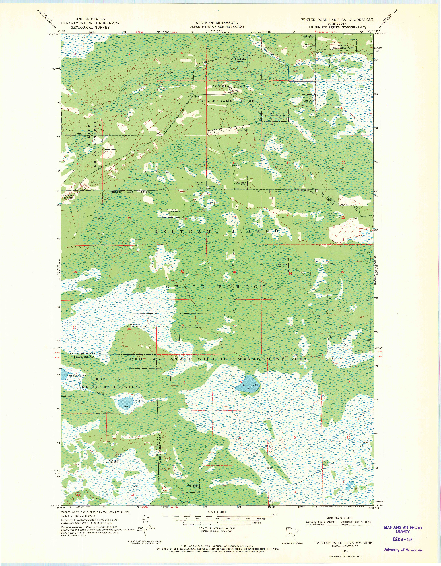 USGS 1:24000-SCALE QUADRANGLE FOR WINTER ROAD LAKE SW, MN 1969