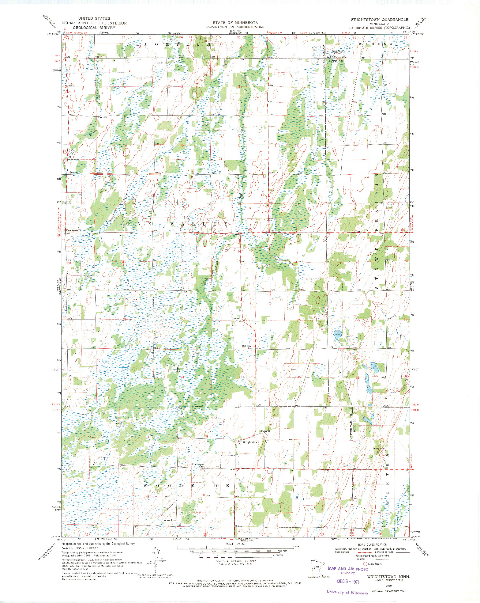 USGS 1:24000-SCALE QUADRANGLE FOR WRIGHTSTOWN, MN 1969