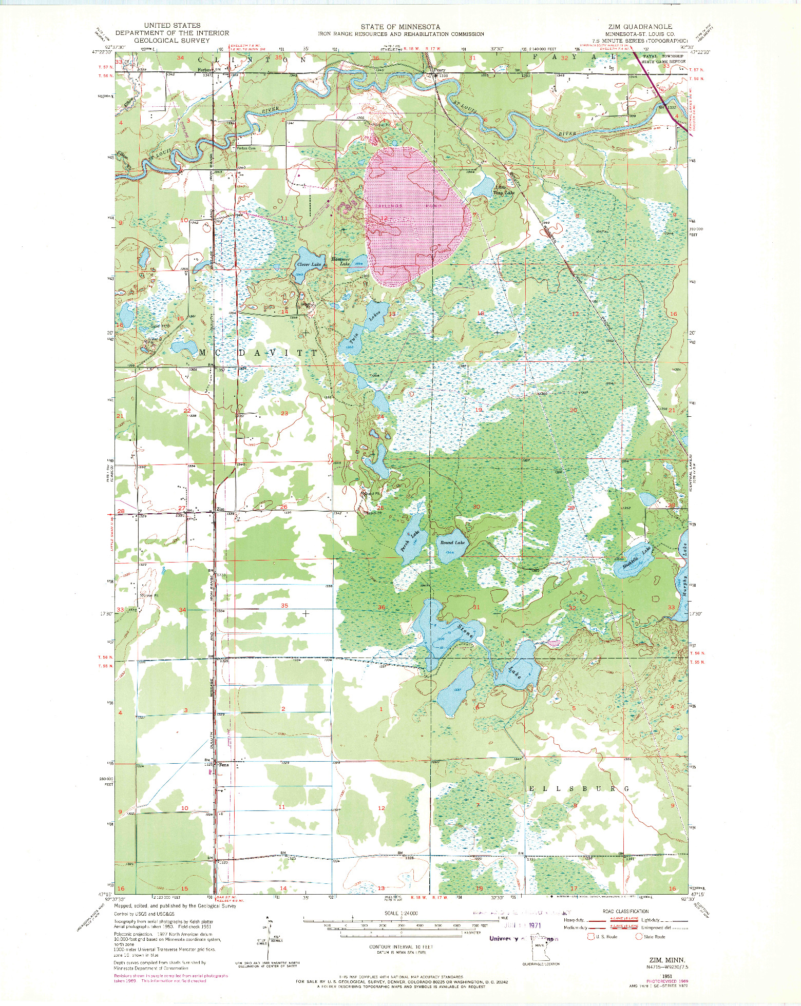 USGS 1:24000-SCALE QUADRANGLE FOR ZIM, MN 1951