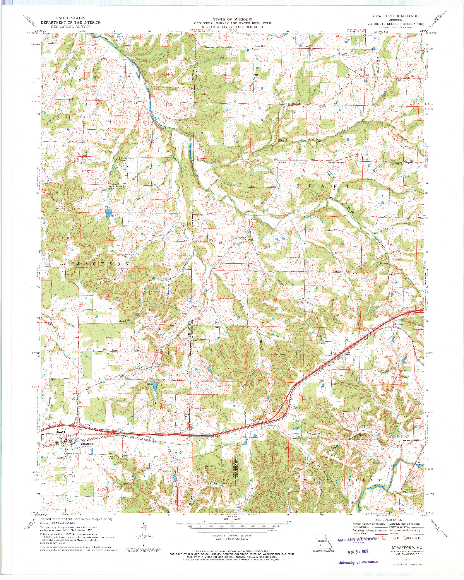 USGS 1:24000-SCALE QUADRANGLE FOR STRAFFORD, MO 1970