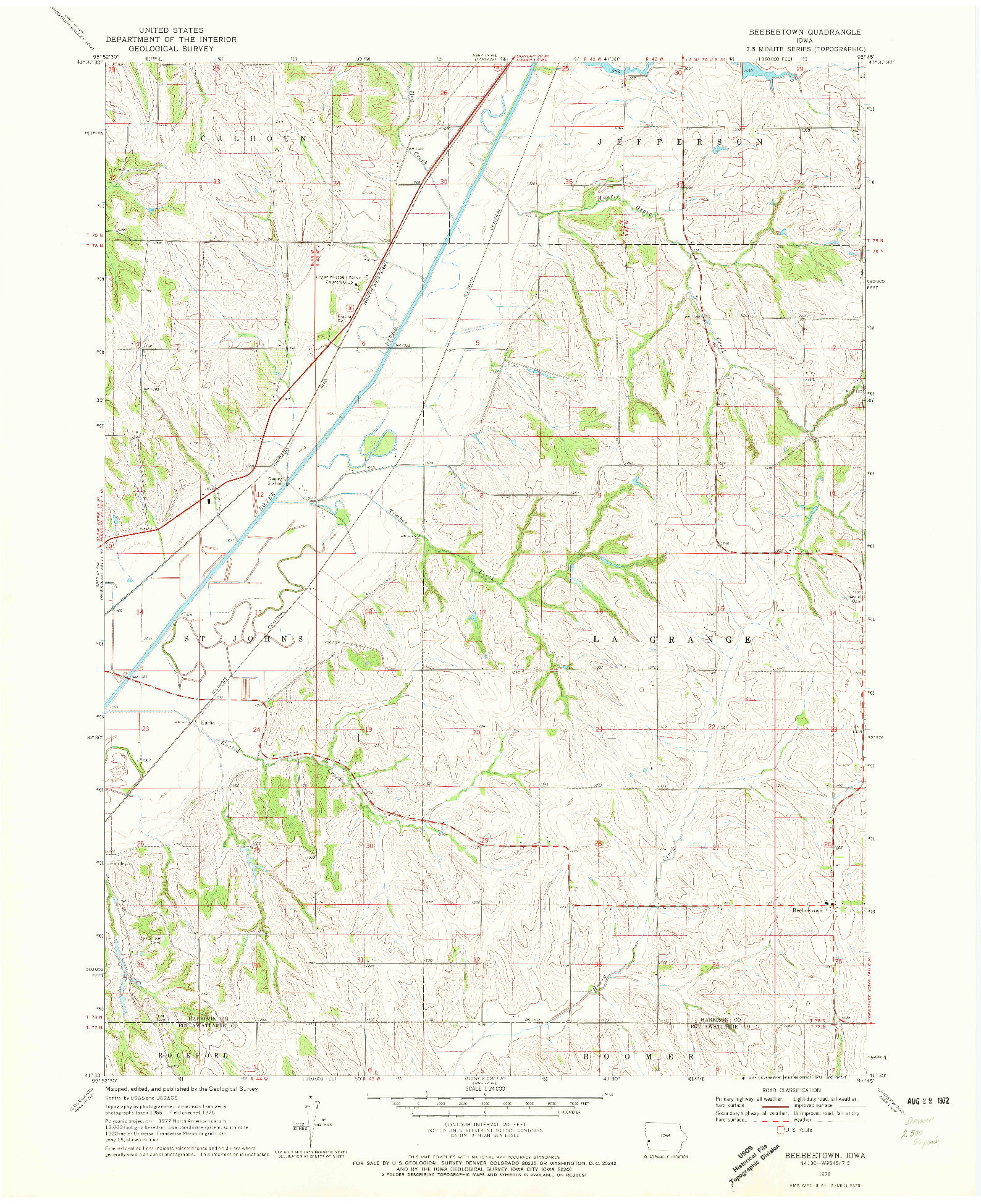 USGS 1:24000-SCALE QUADRANGLE FOR BEEBEETOWN, IA 1970