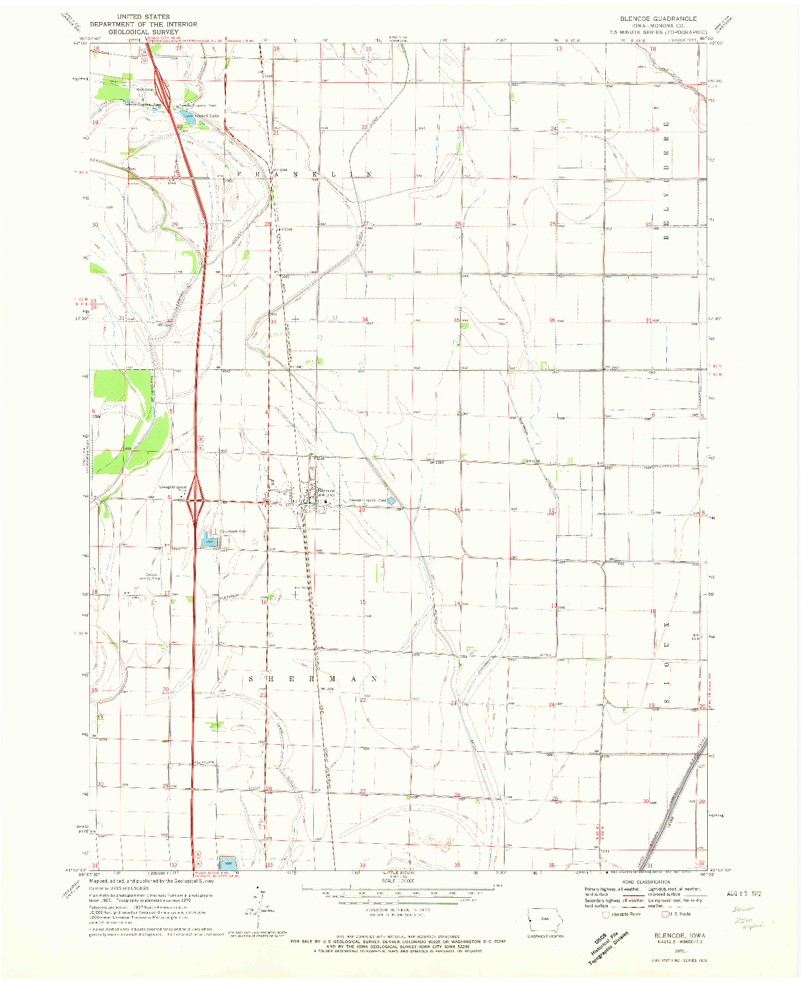 USGS 1:24000-SCALE QUADRANGLE FOR BLENCOE, IA 1970
