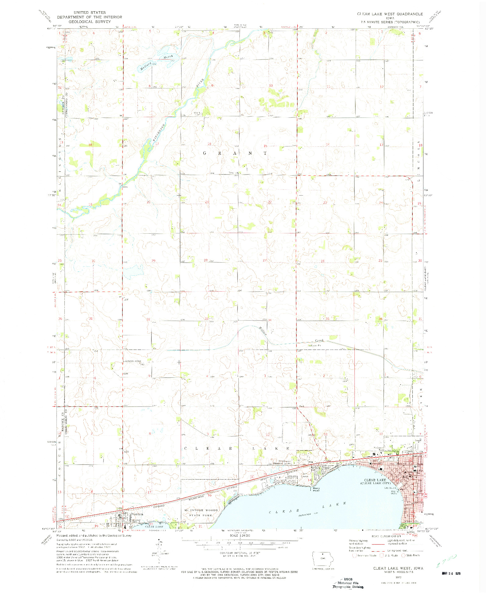 USGS 1:24000-SCALE QUADRANGLE FOR CLEAR LAKE WEST, IA 1972