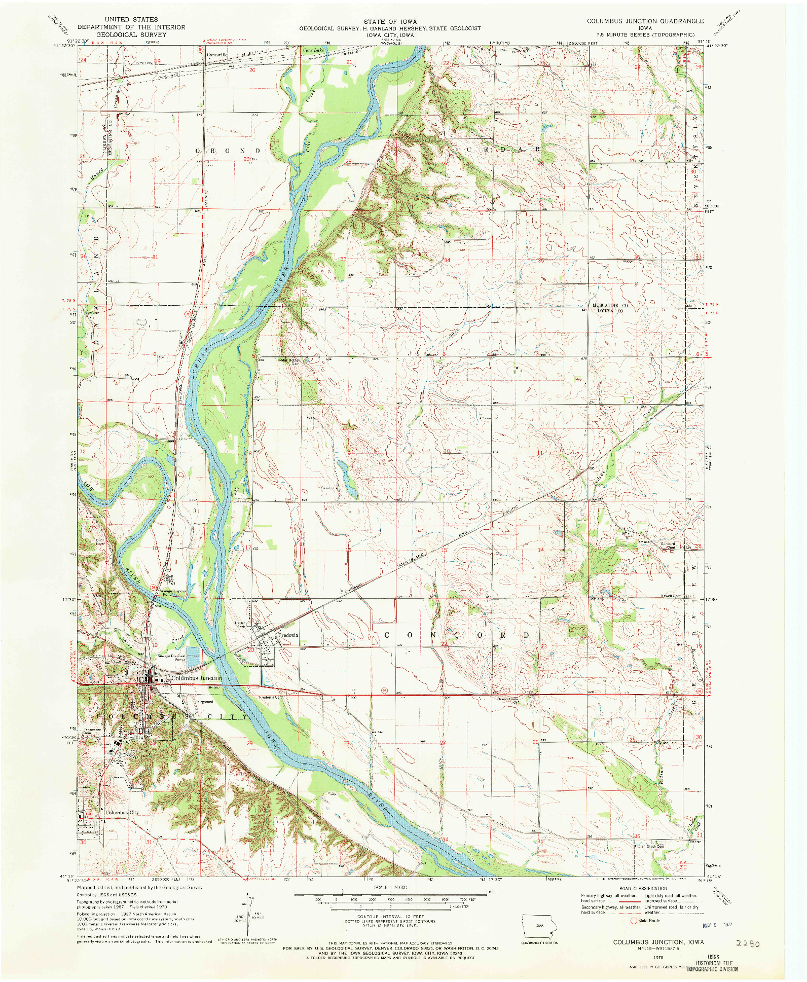 USGS 1:24000-SCALE QUADRANGLE FOR COLUMBUS JUNCTION, IA 1970