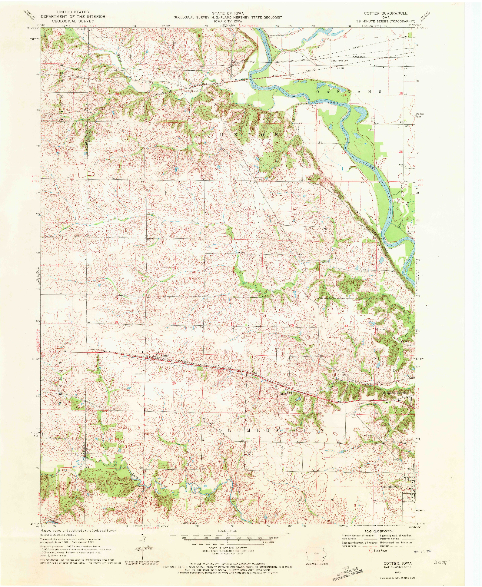 USGS 1:24000-SCALE QUADRANGLE FOR COTTER, IA 1970